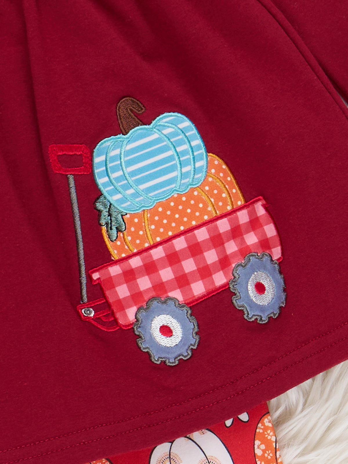 Maroon Pumpkin Wagon Embroidered Ruffle Outfit - Marie Nicole Clothing