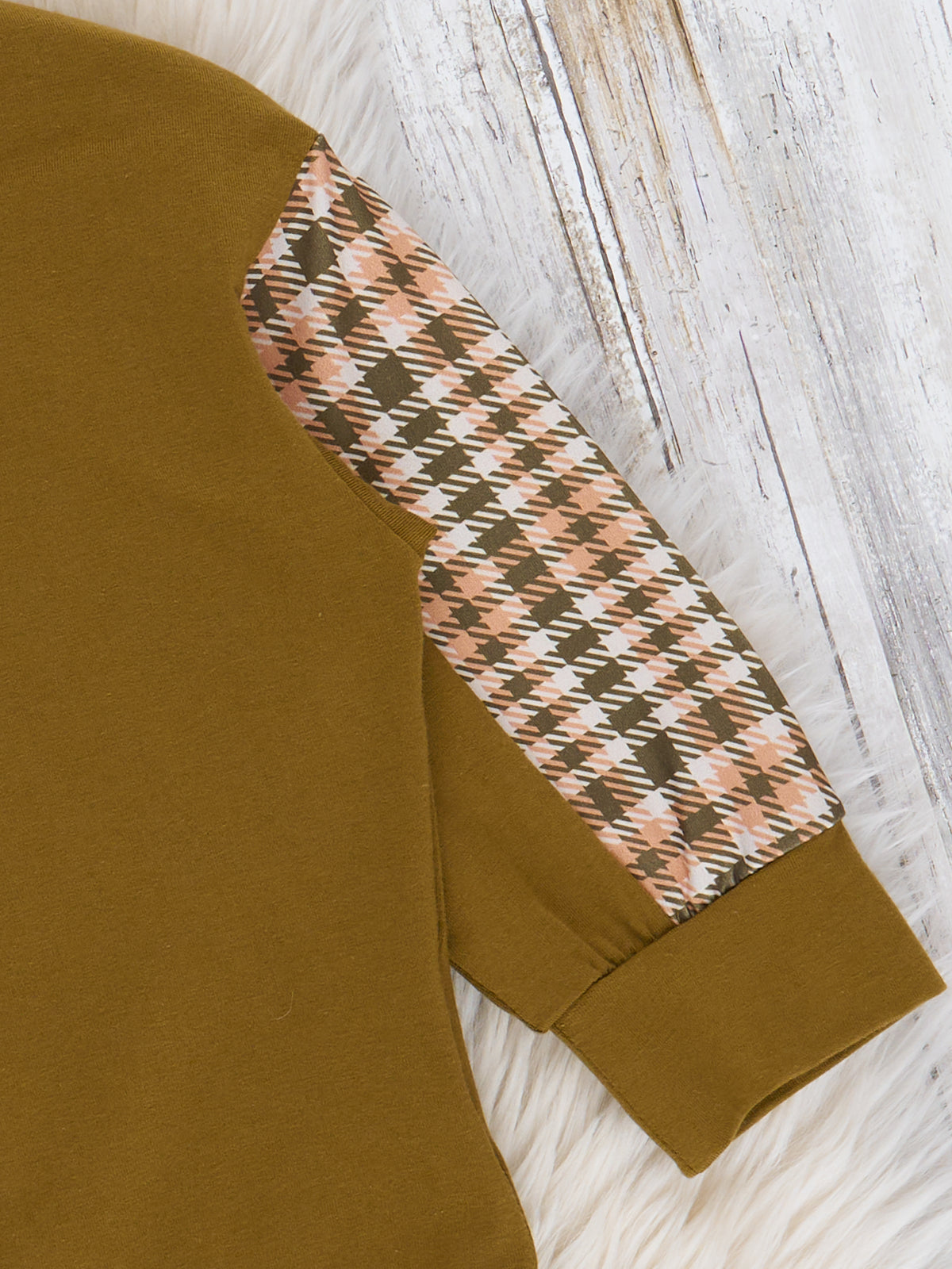 Plaid Patch Sleeve Top - Marie Nicole Clothing