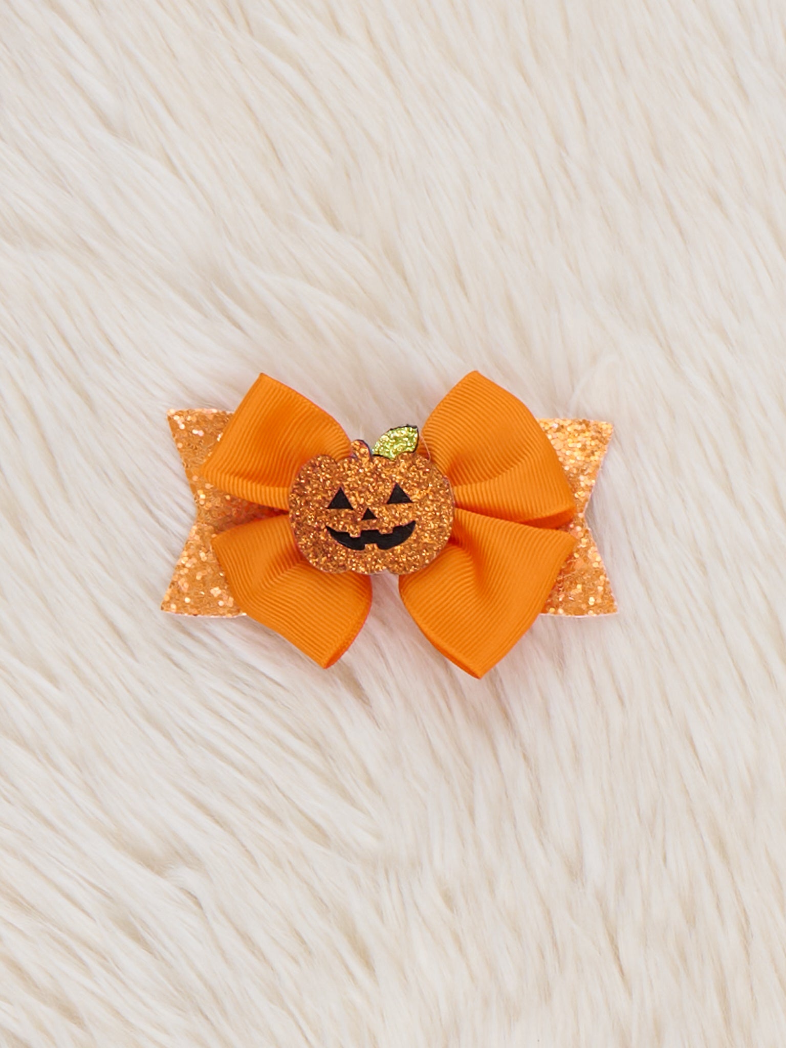 Pumpkin Sparkle Bow Clip - Marie Nicole Clothing
