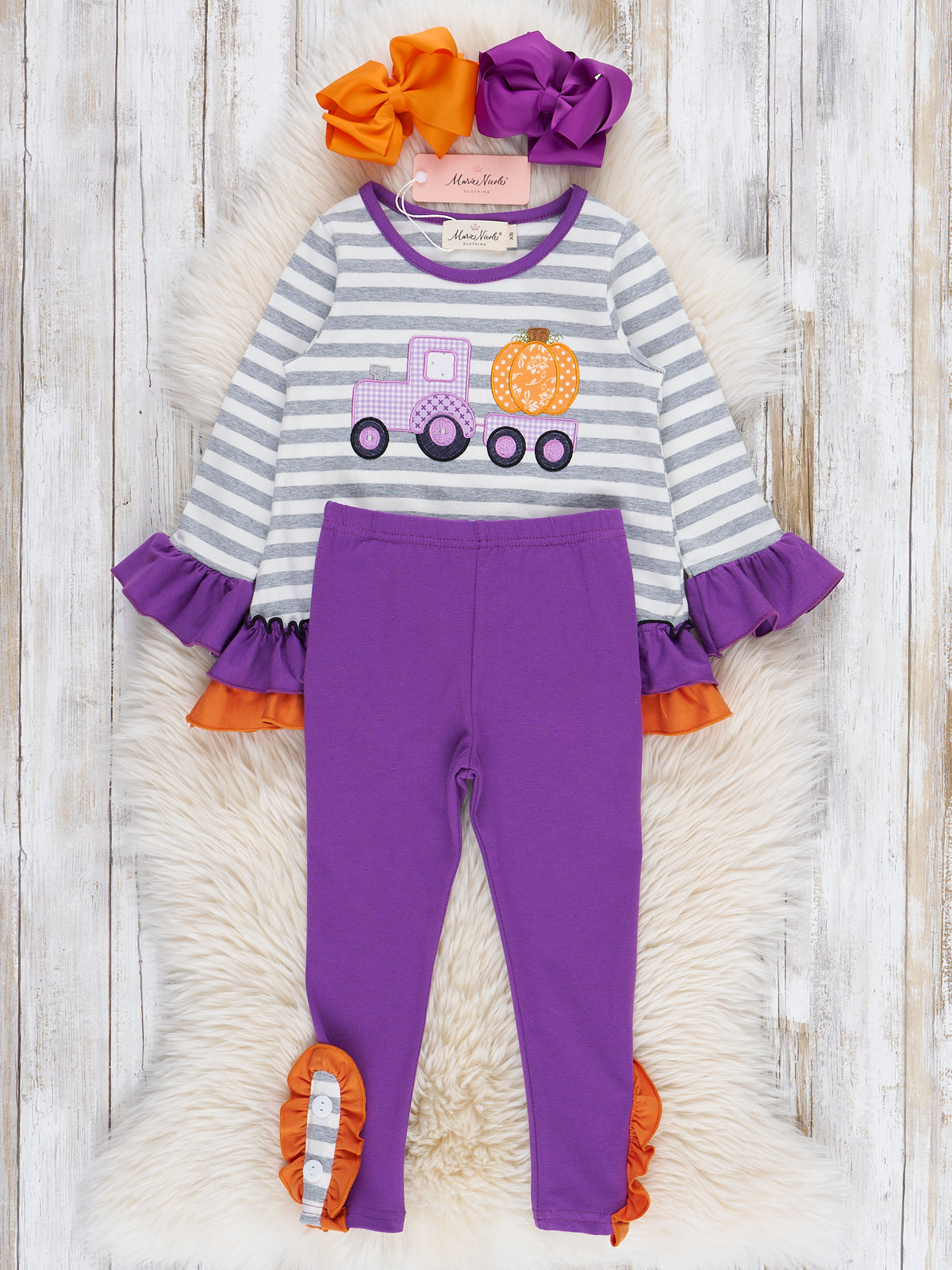 Pumpkin Haulin’ Cutie Ruffle Outfit - Marie Nicole Clothing
