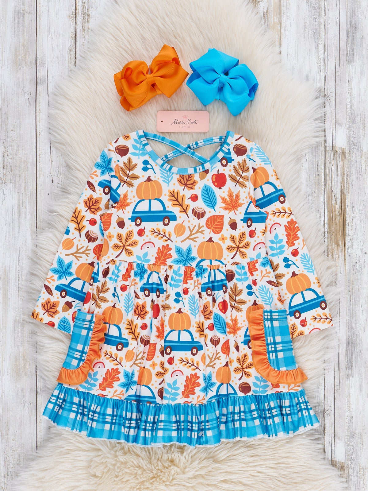 Pumpkin Posy Pickup Plaid Dress - Marie Nicole Clothing