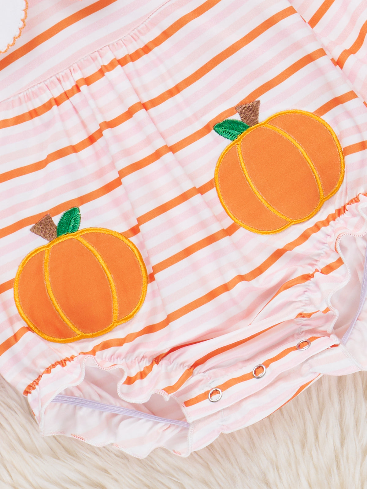 Embroidered Striped Preppy Pumpkin Bubble Romper - Marie Nicole Clothing