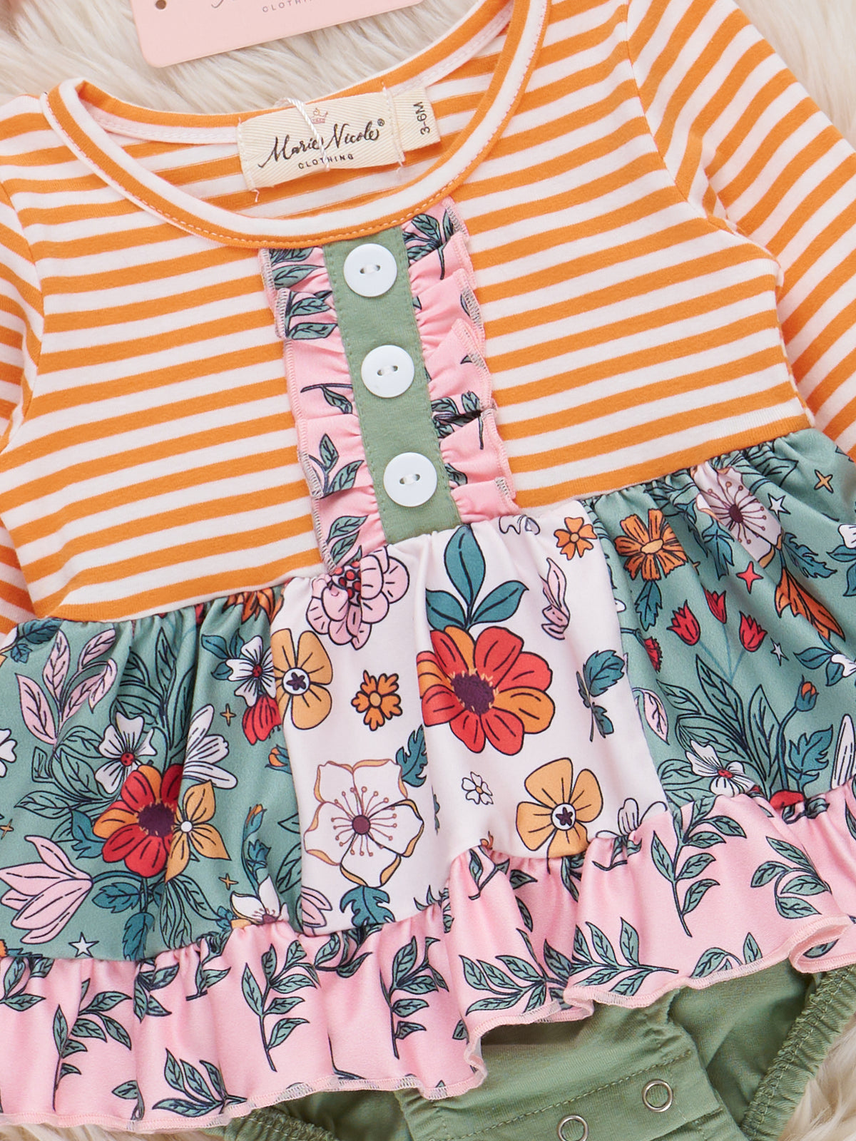 Garden Bloom Striped Ruffle Bubble Romper - Marie Nicole Clothing