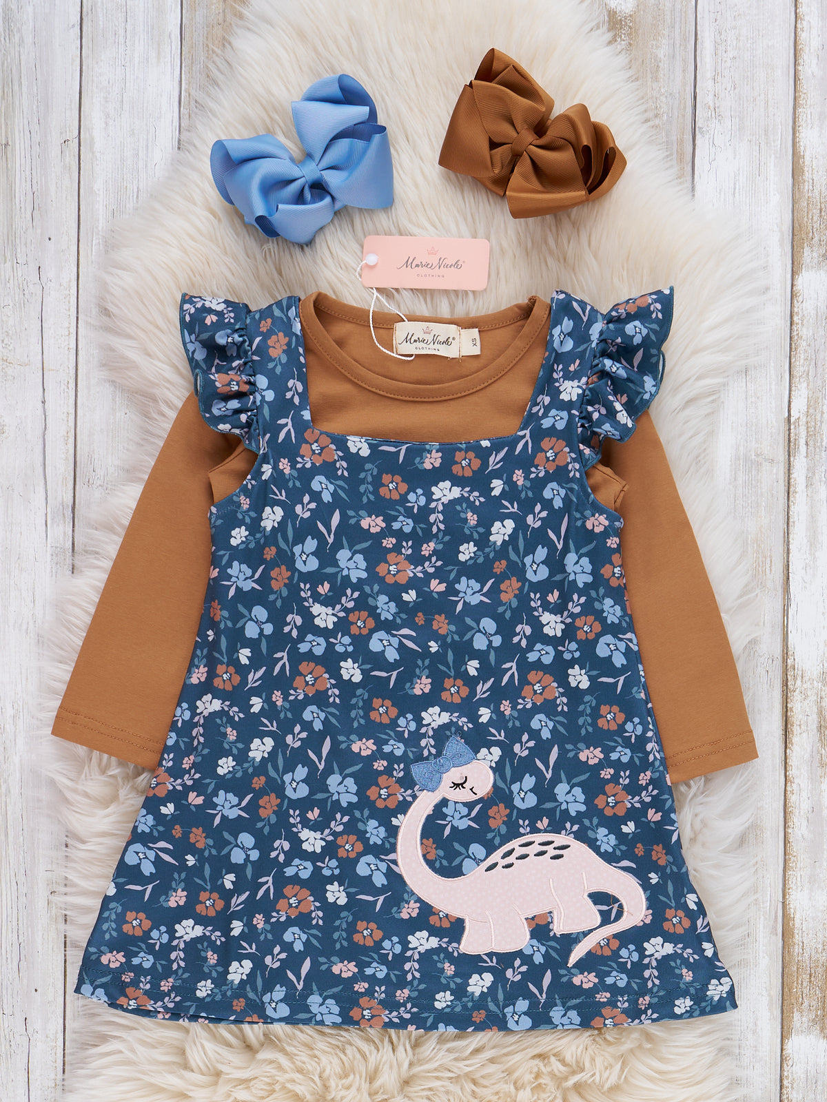 Dino Petal Embroidered Ruffle Dress - Marie Nicole Clothing