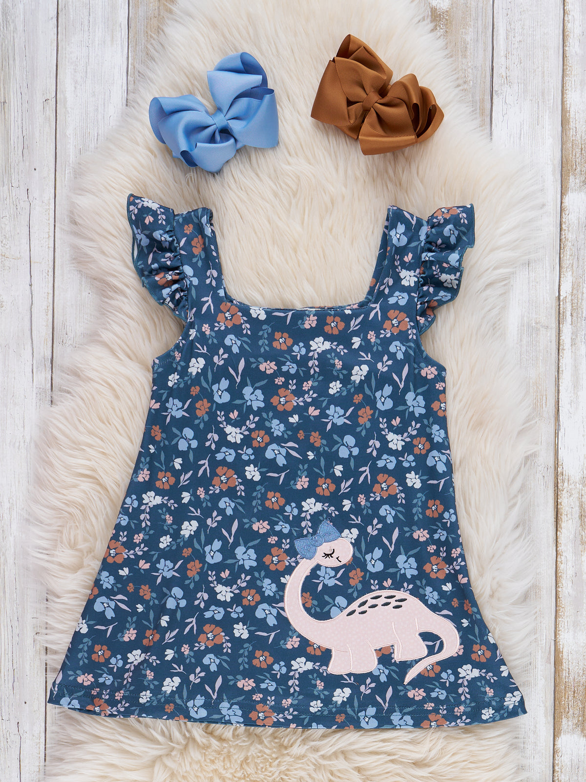 Dino Petal Embroidered Ruffle Dress - Marie Nicole Clothing
