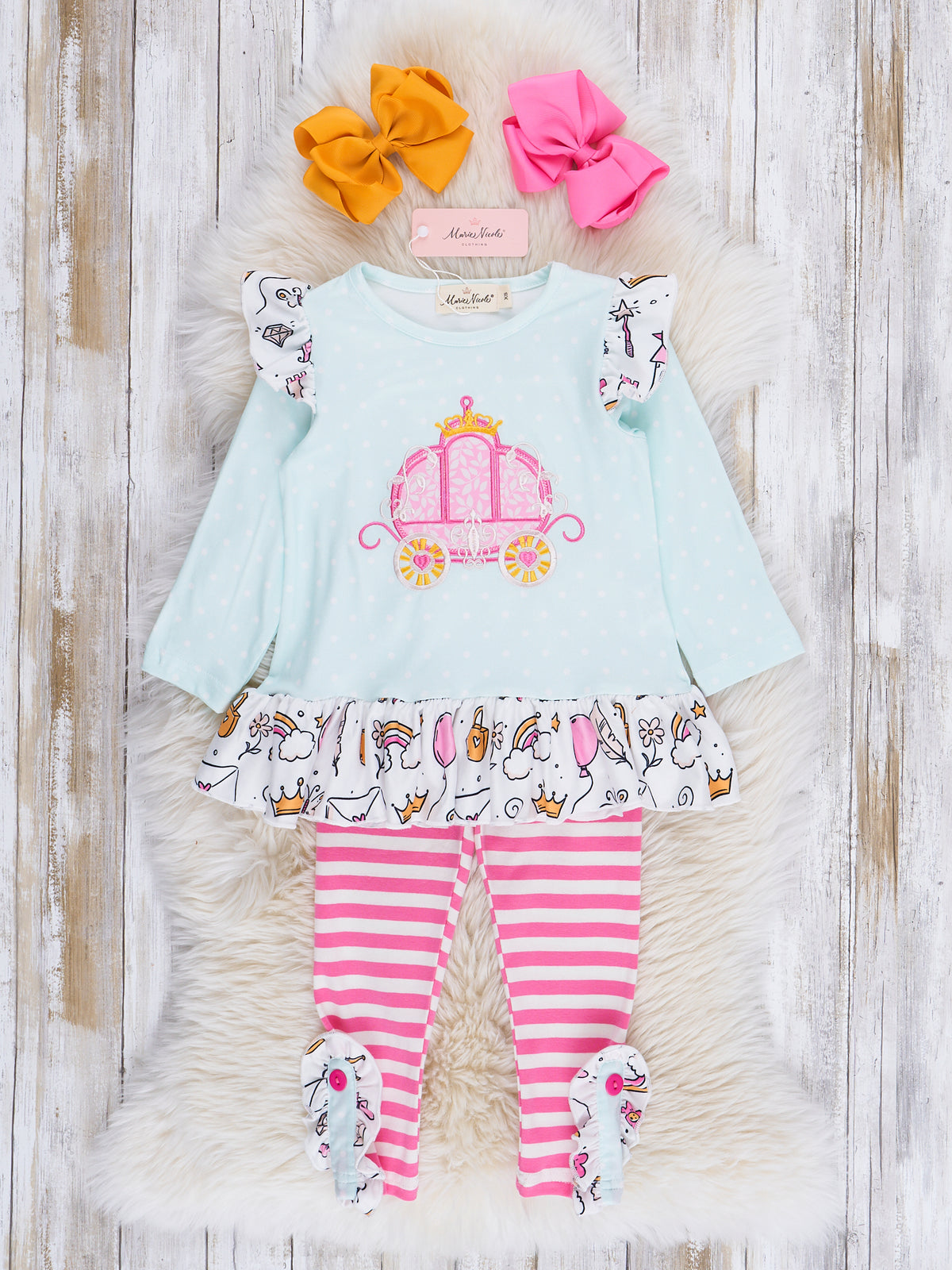 Pink & Light Blue Princess Carriage Ruffle Outfit - Marie Nicole Clothing