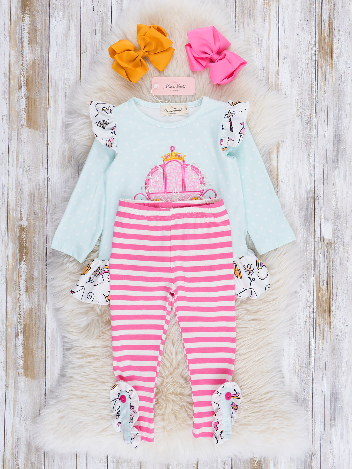 Pink & Light Blue Princess Carriage Ruffle Outfit - Marie Nicole Clothing