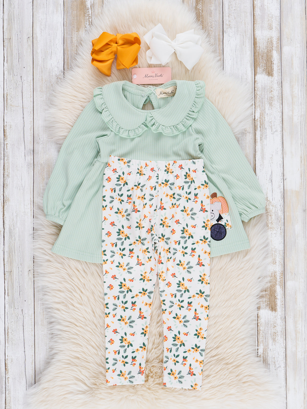 Mint Floral Piggy & Pumpkins Truck Ruffle Outfit - Marie Nicole Clothing