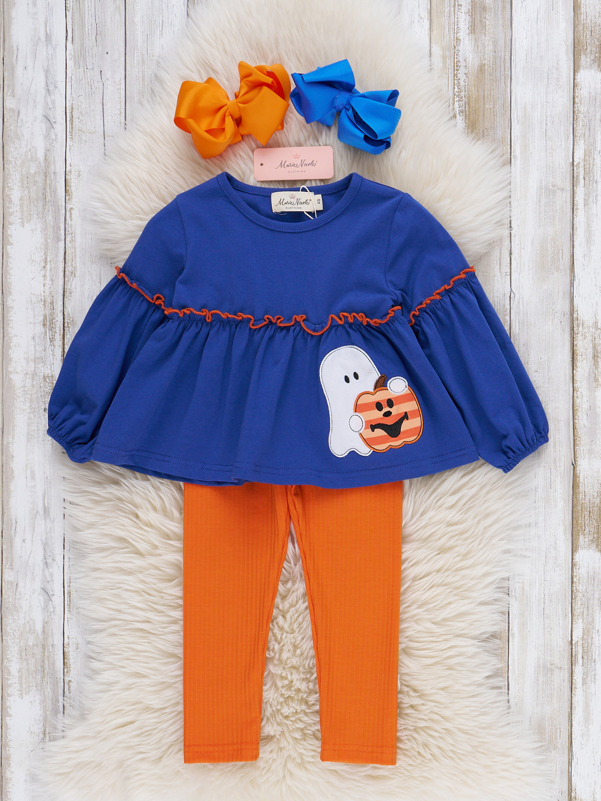 Orange Stripe & Blue Pumpkin Outfit - Marie Nicole Clothing