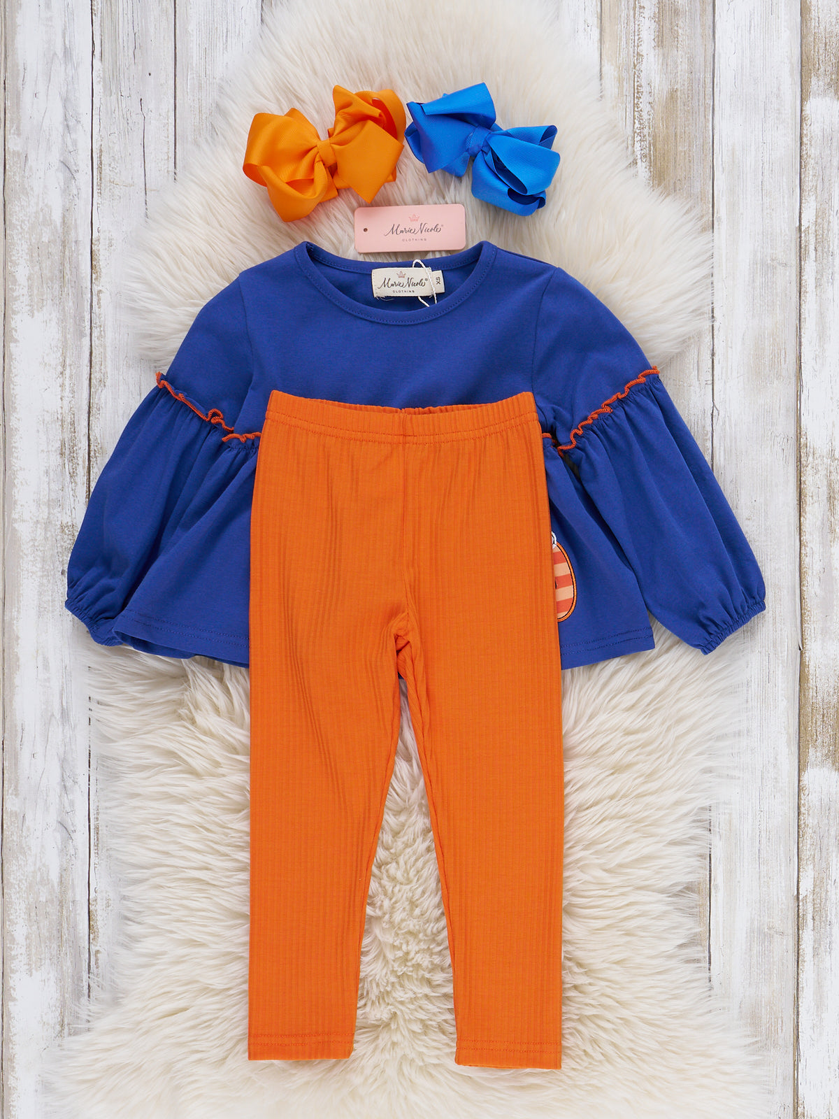 Orange Stripe & Blue Pumpkin Outfit - Marie Nicole Clothing