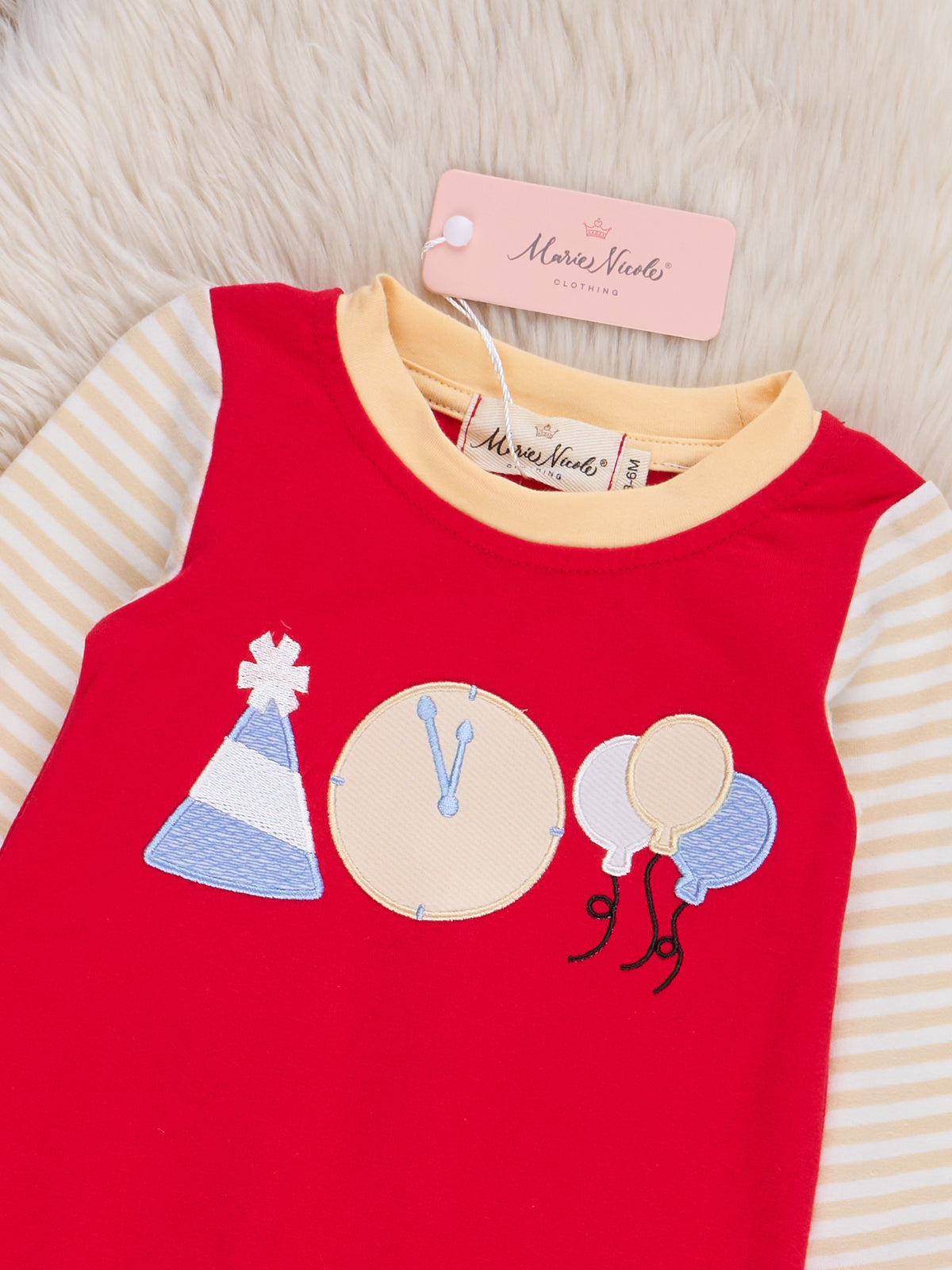 Red & Yellow Embroidered Party Time Romper - Marie Nicole Clothing