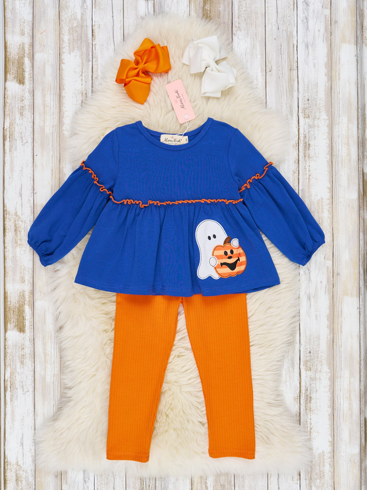 Orange Stripe & Blue Pumpkin Outfit - Marie Nicole Clothing