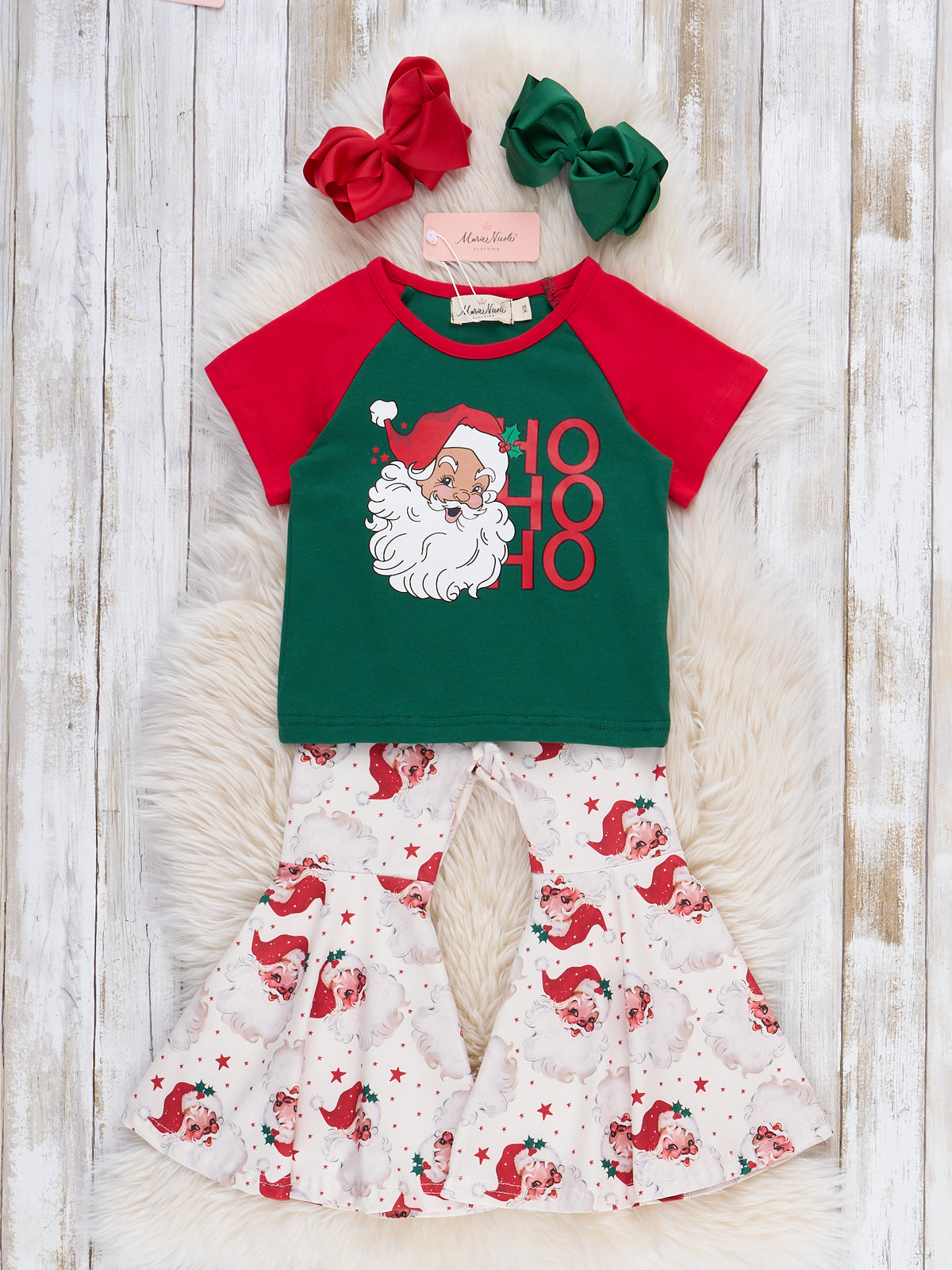 Holiday Ho Ho Ho Bell Bottom Outfit - Marie Nicole Clothing