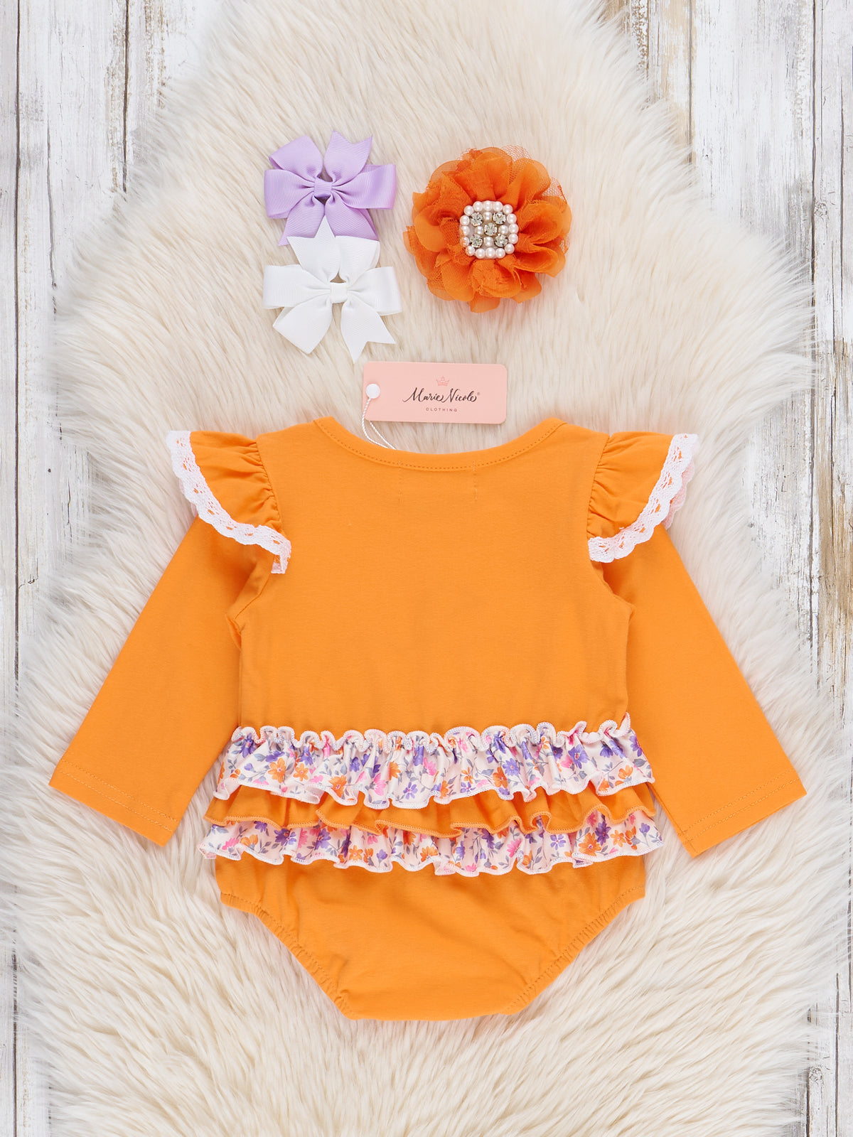 Pumpkin Petal Patch Ruffle Bubble Romper - Marie Nicole Clothing