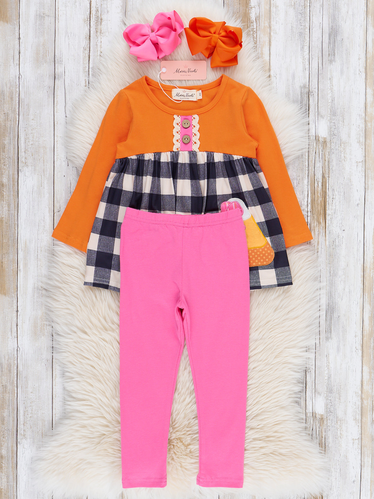 Sweet as Candy Corn Embroidered Ruffle Outfit - Marie Nicole Clothing