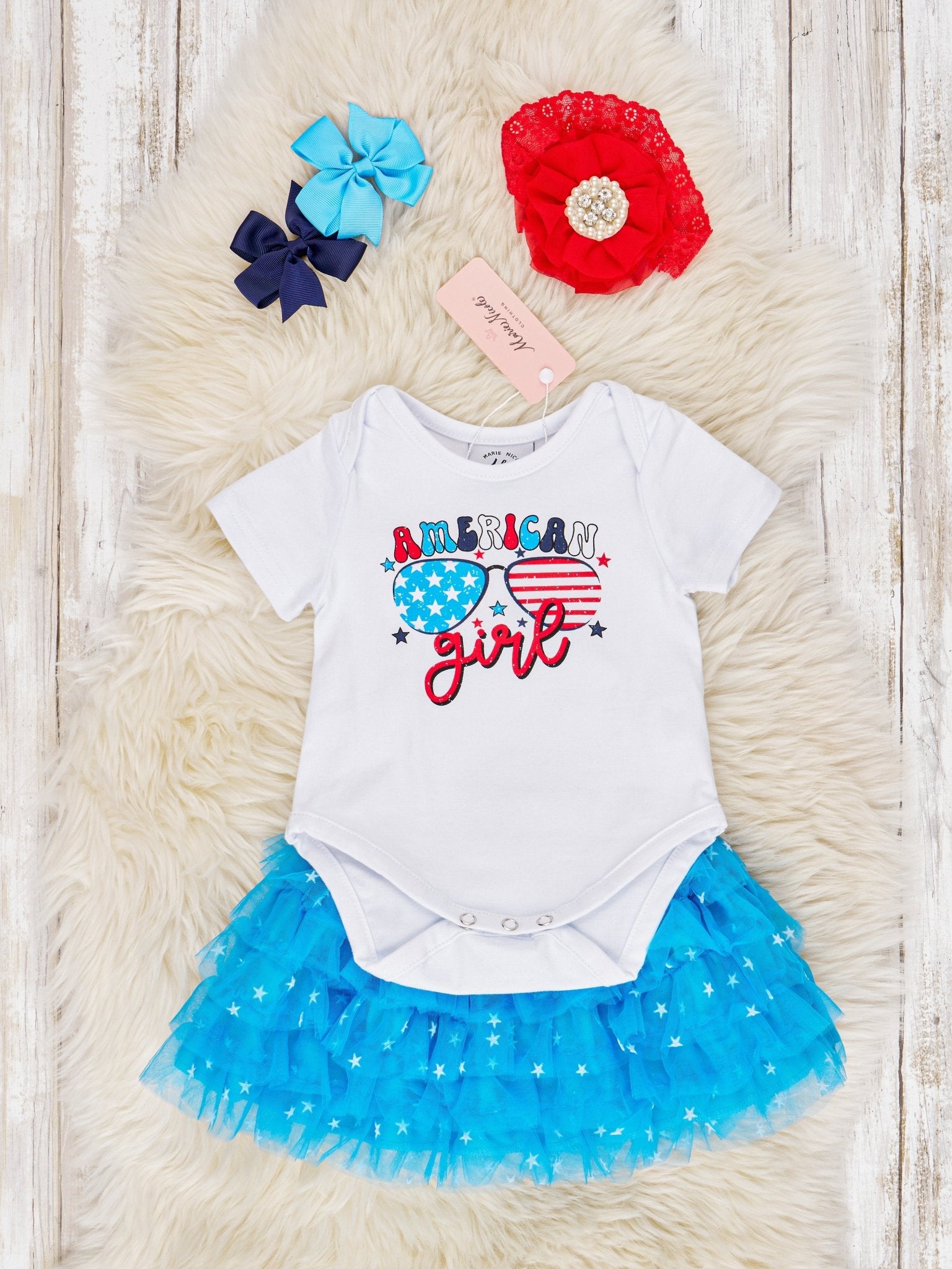 "American Girl" Onesie Tulle Outfit - Marie Nicole Clothing