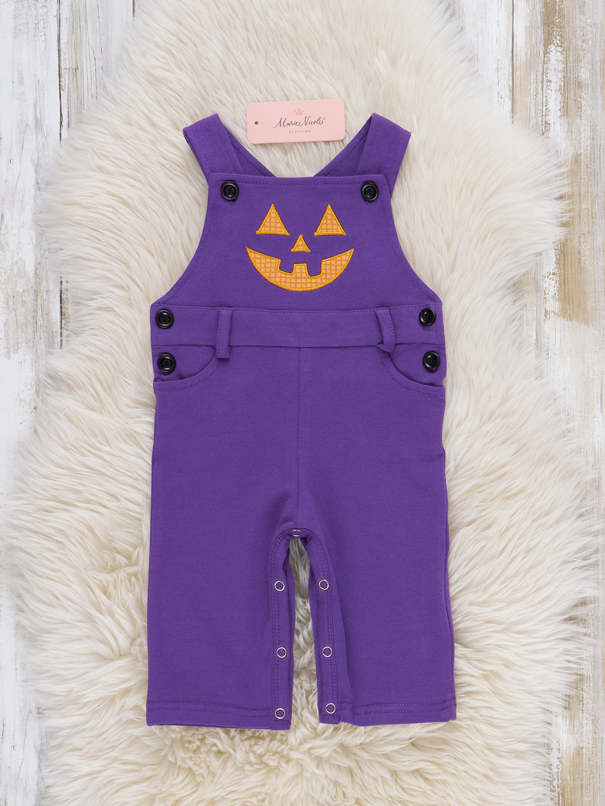 Jack-o'-Lantern Glow Overall Romper Outfit - Marie Nicole Clothing