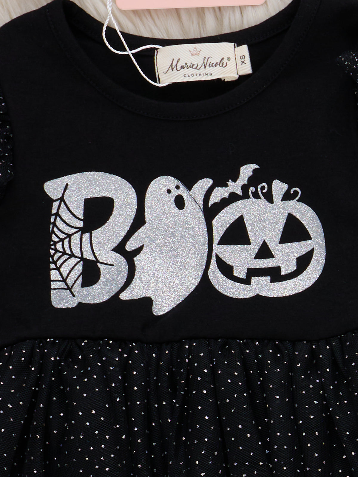 Midnight "Boo" Glitter Tulle Dress - Marie Nicole Clothing
