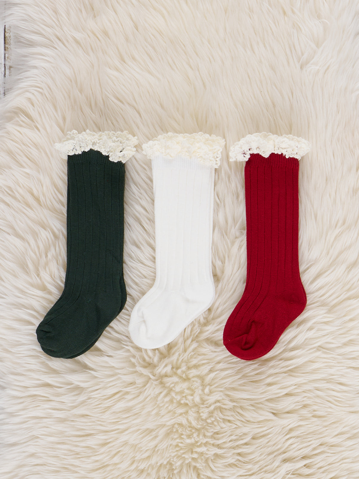 Lace Trim Knee Socks - Red - Marie Nicole Clothing
