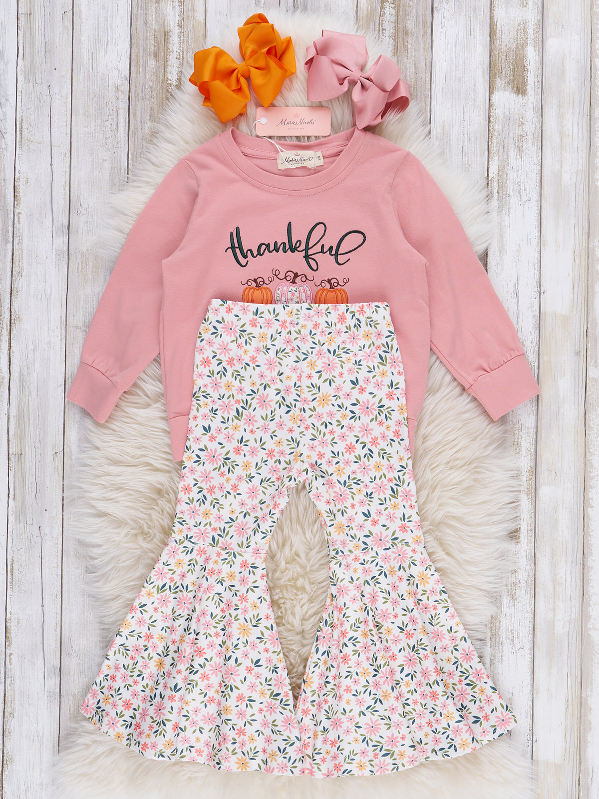 Thankful Graceful & Blessed Pumpkin Bell Bottom Outfit - Marie Nicole Clothing