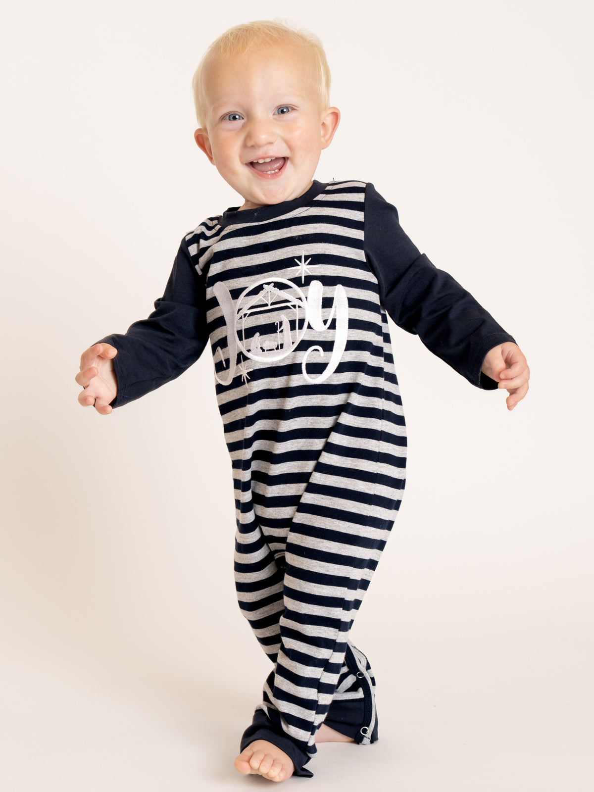 Blessed "Joy" Nativity Stripe Romper - Marie Nicole Clothing