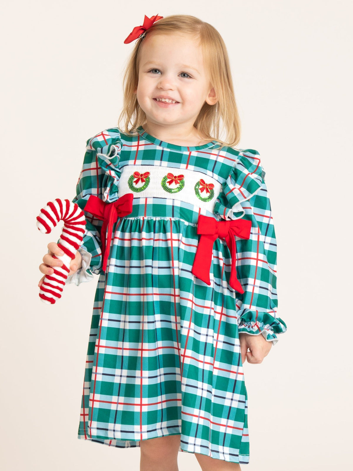 Magic Wreath Smocked Plaid Bow Dress - Marie Nicole Clothing