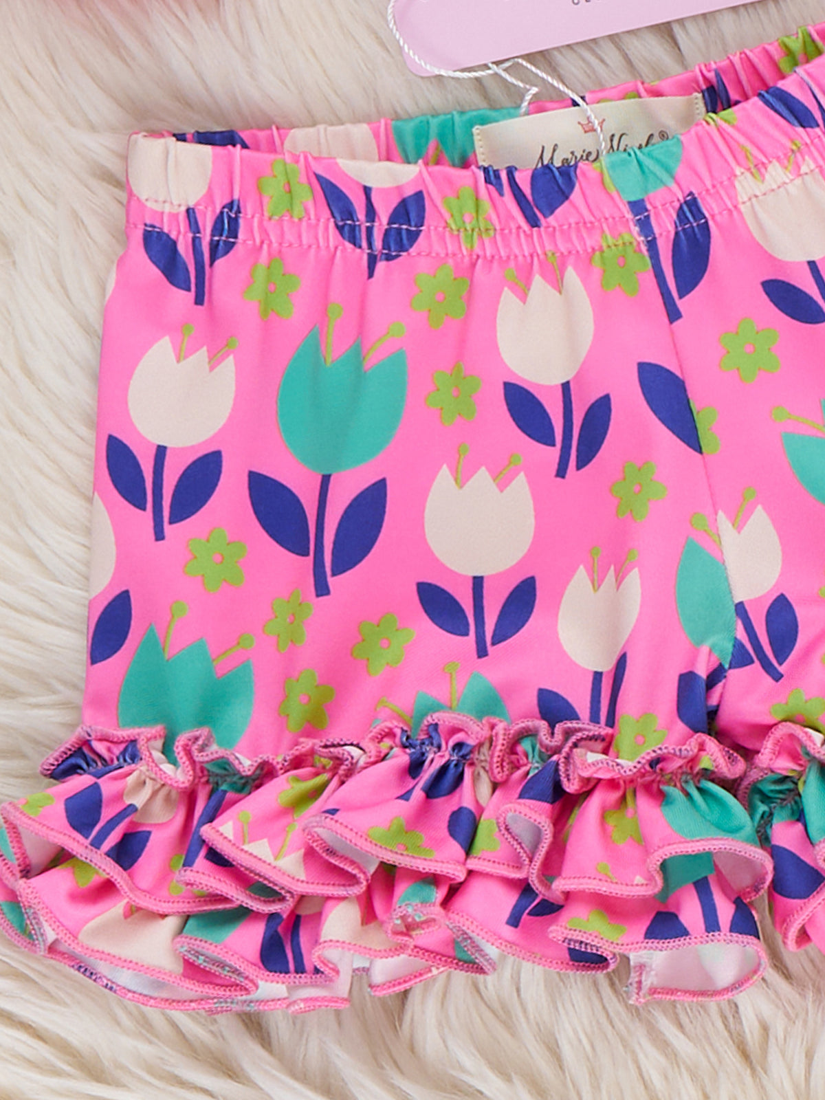 Ruffle Hem Shorts - Tulips - Marie Nicole Clothing