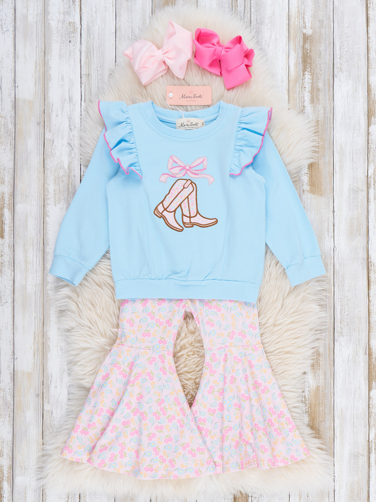 Boots & Bows Floral Bell-Bottom Outfit - Marie Nicole Clothing