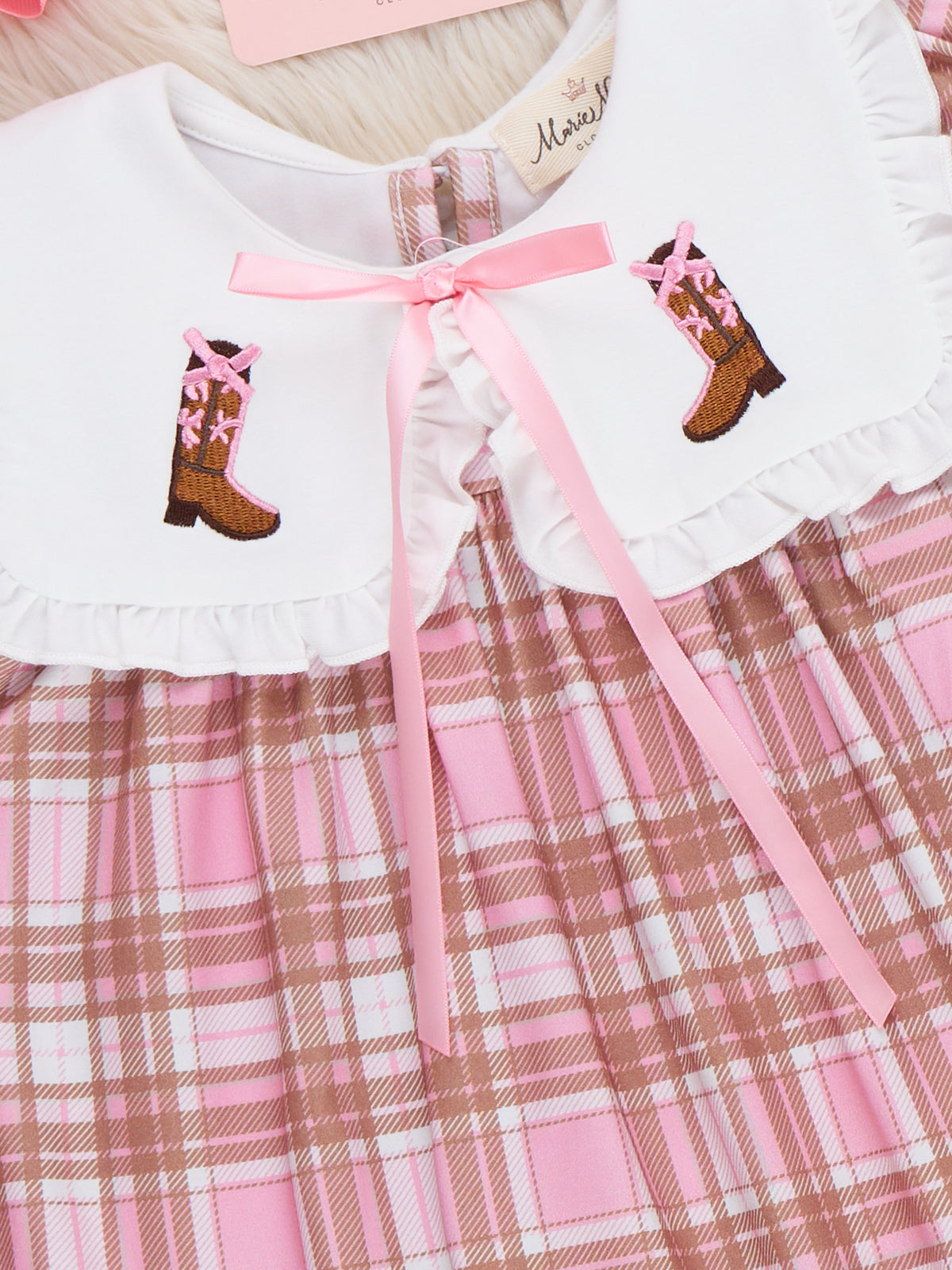 Cowgirl Cutie Boots Embroidered Plaid Dress - Marie Nicole Clothing