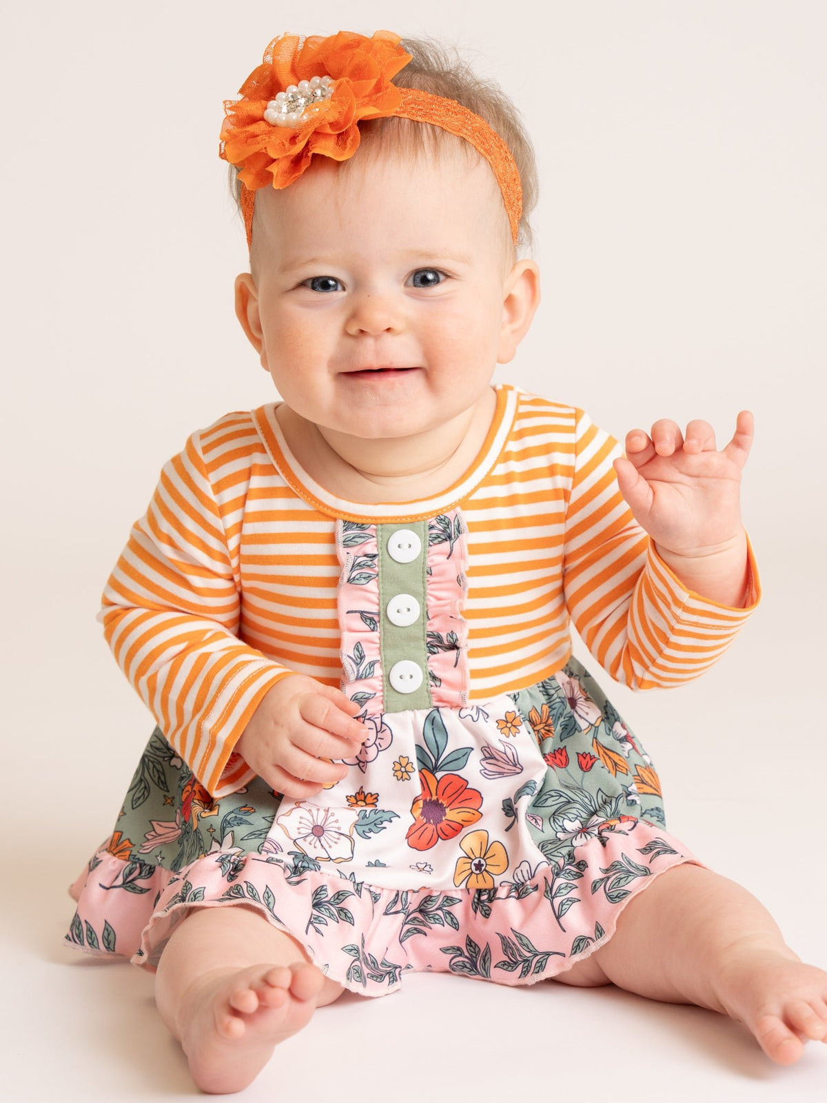 Garden Bloom Striped Ruffle Bubble Romper - Marie Nicole Clothing