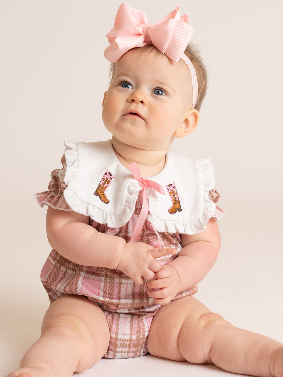 Cowgirl Cutie Boots Embroidered Plaid Romper - Marie Nicole Clothing