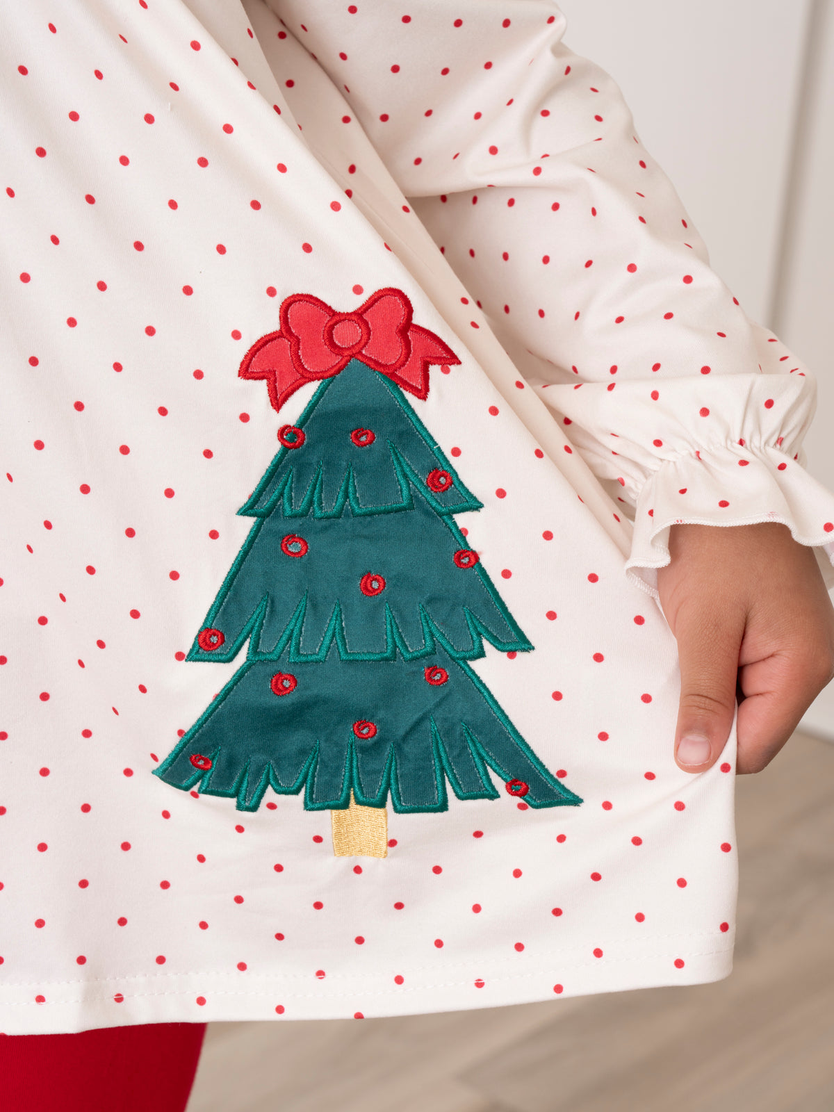 Polka Dots Embroidered Trees Ruffle Outfit - Marie Nicole Clothing