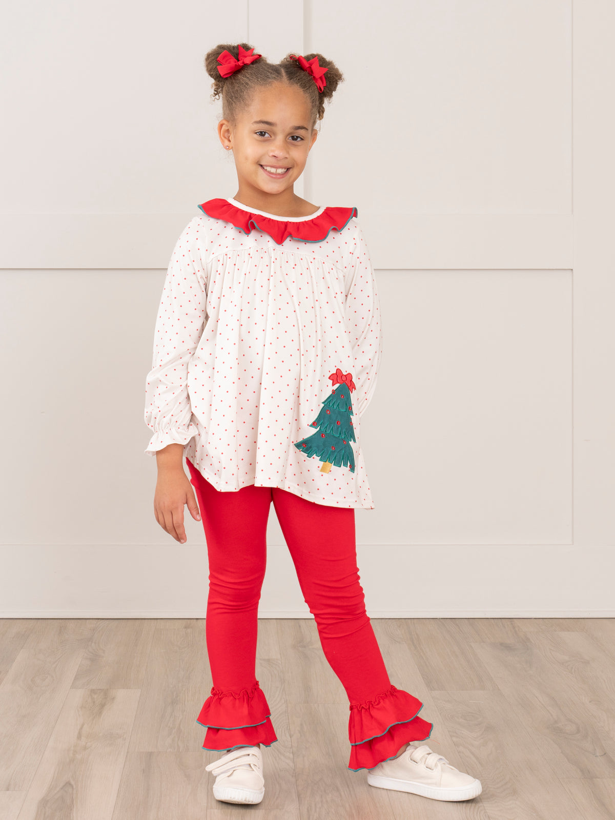 Polka Dots Embroidered Trees Ruffle Outfit - Marie Nicole Clothing