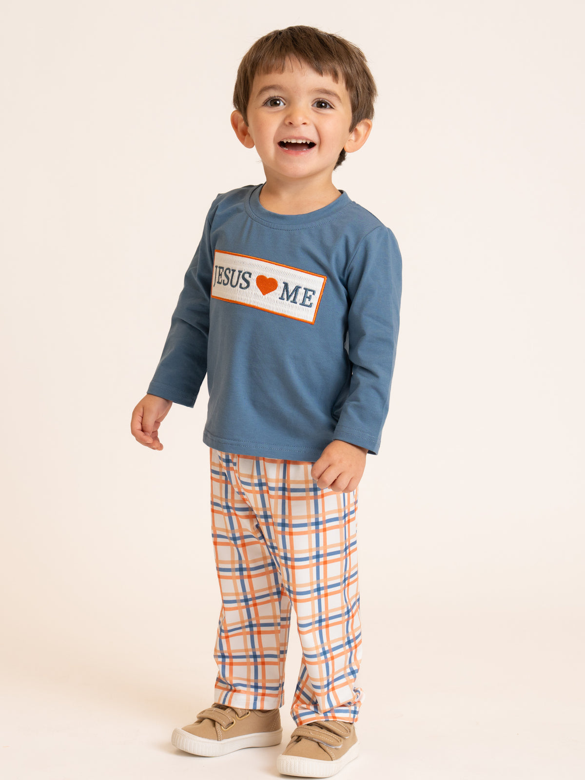 Graceful Plaid "Jesus Loves Me" Outfit - Marie Nicole Clothing