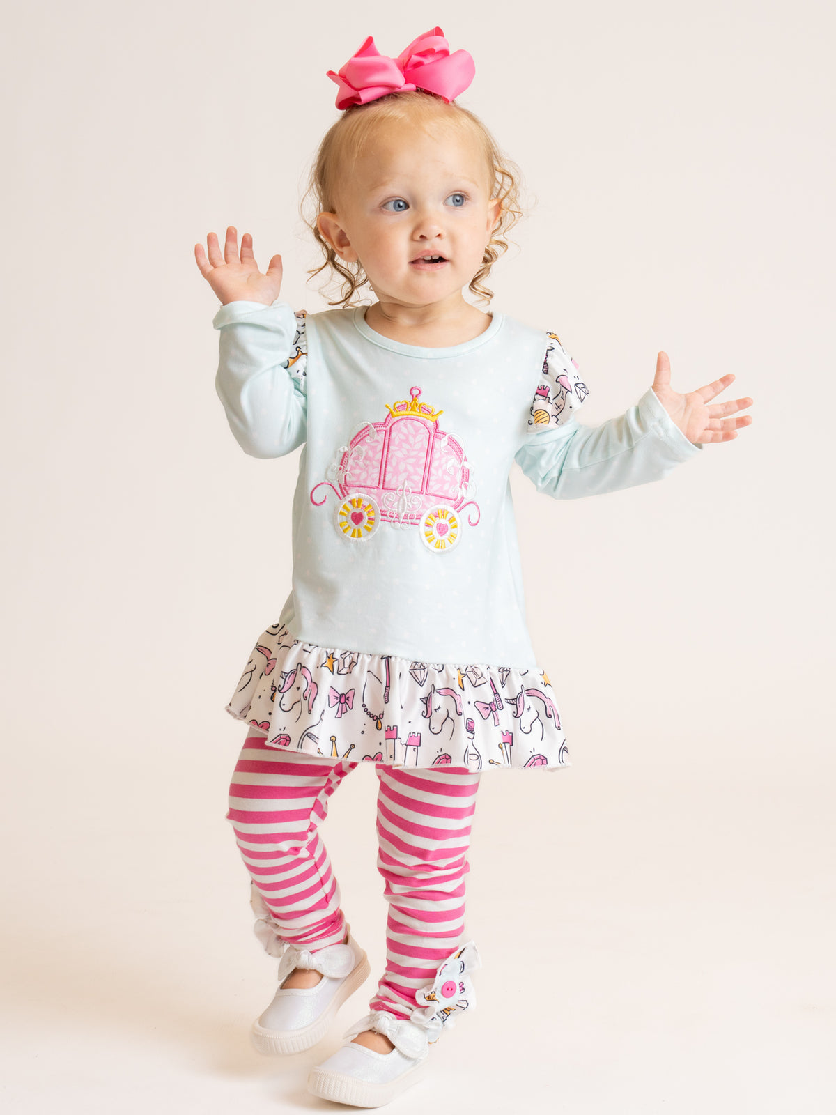 Pink & Light Blue Princess Carriage Ruffle Outfit - Marie Nicole Clothing