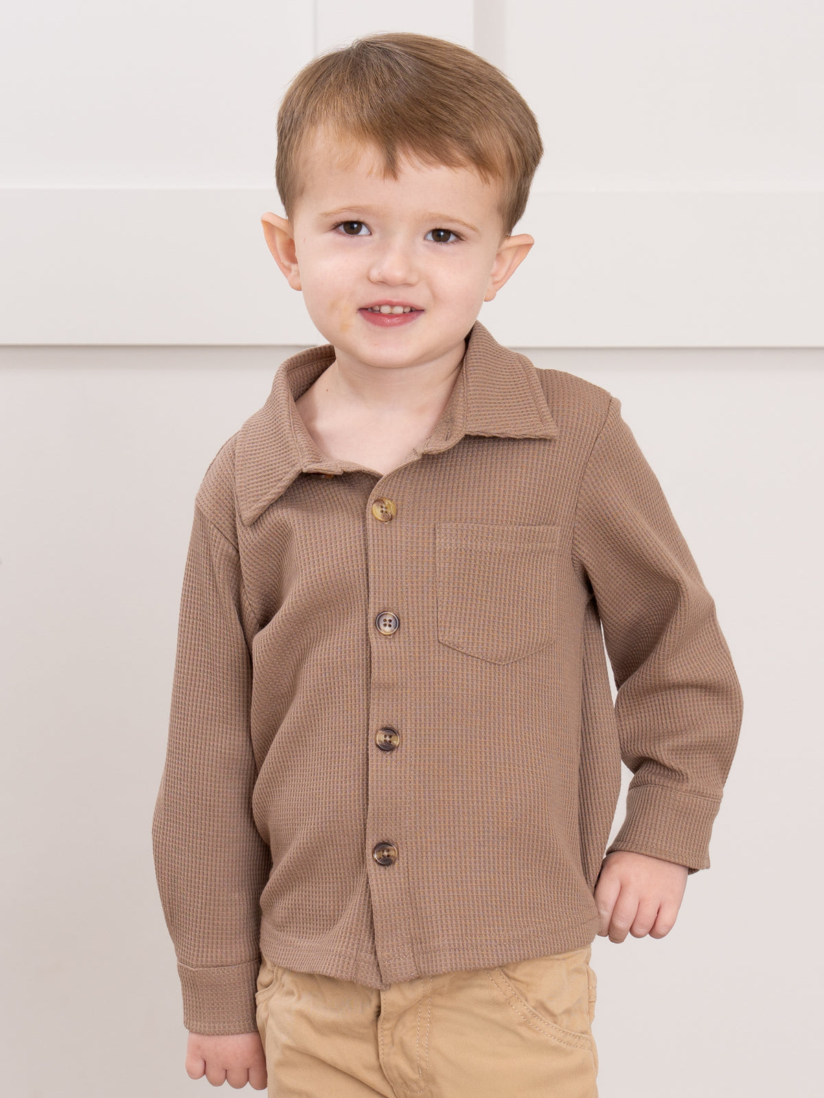 Little Gent Button-Up Shirt - Brown - Marie Nicole Clothing