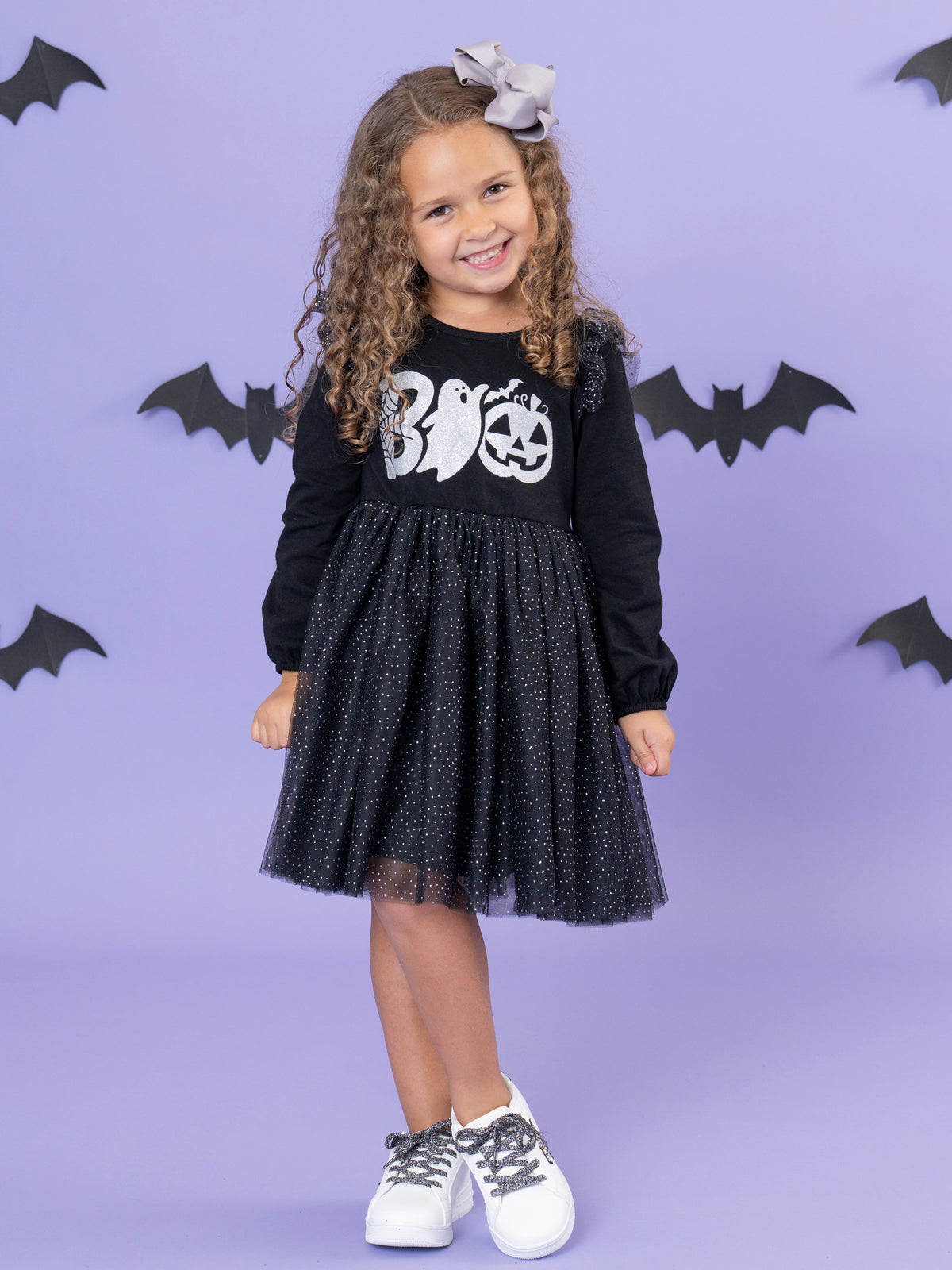 Midnight "Boo" Glitter Tulle Dress - Marie Nicole Clothing