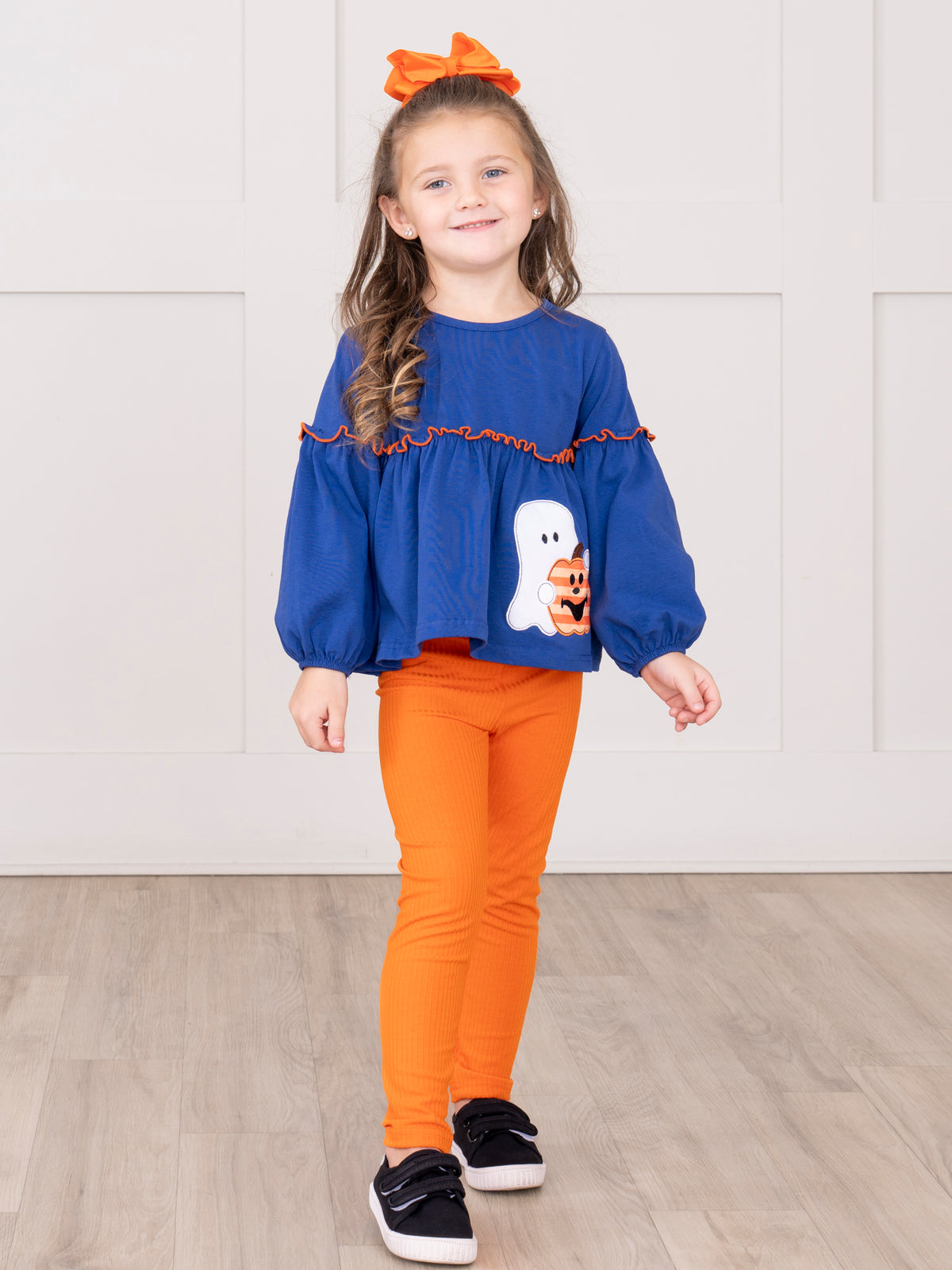 Orange Stripe & Blue Pumpkin Outfit - Marie Nicole Clothing