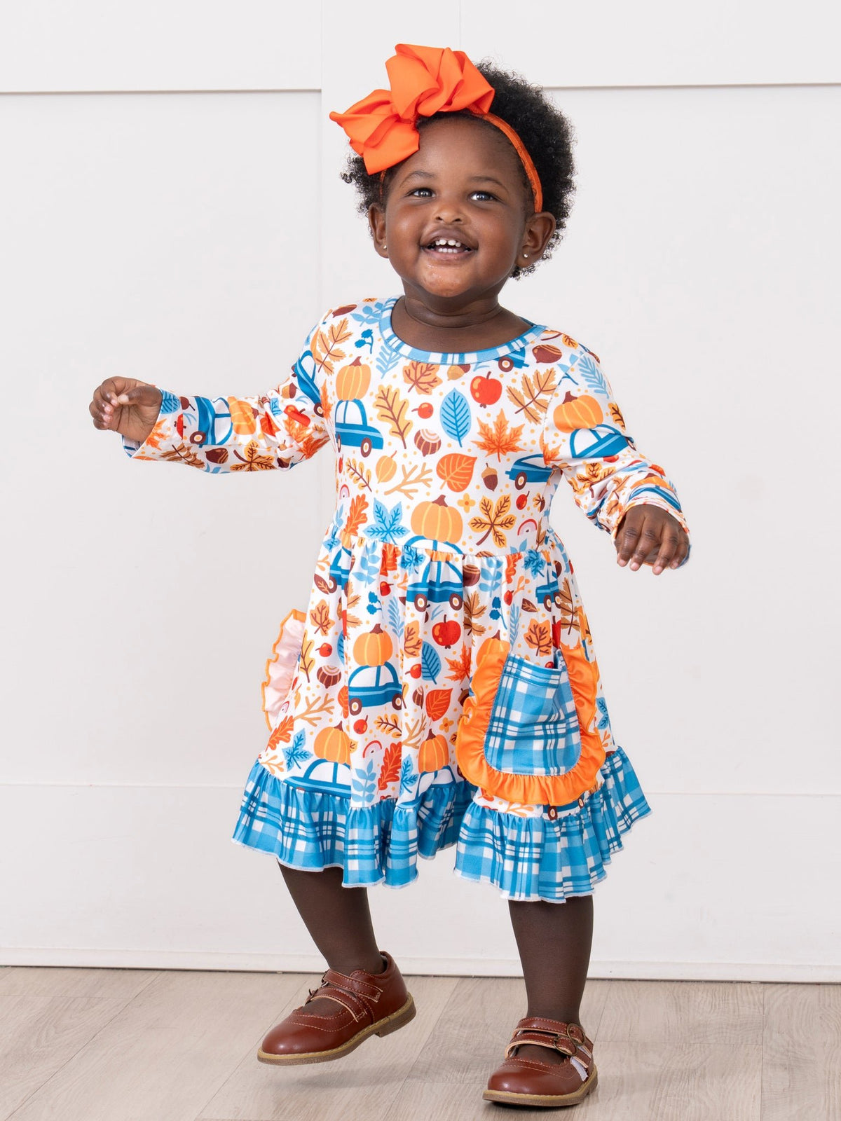 Pumpkin Posy Pickup Plaid Dress - Marie Nicole Clothing
