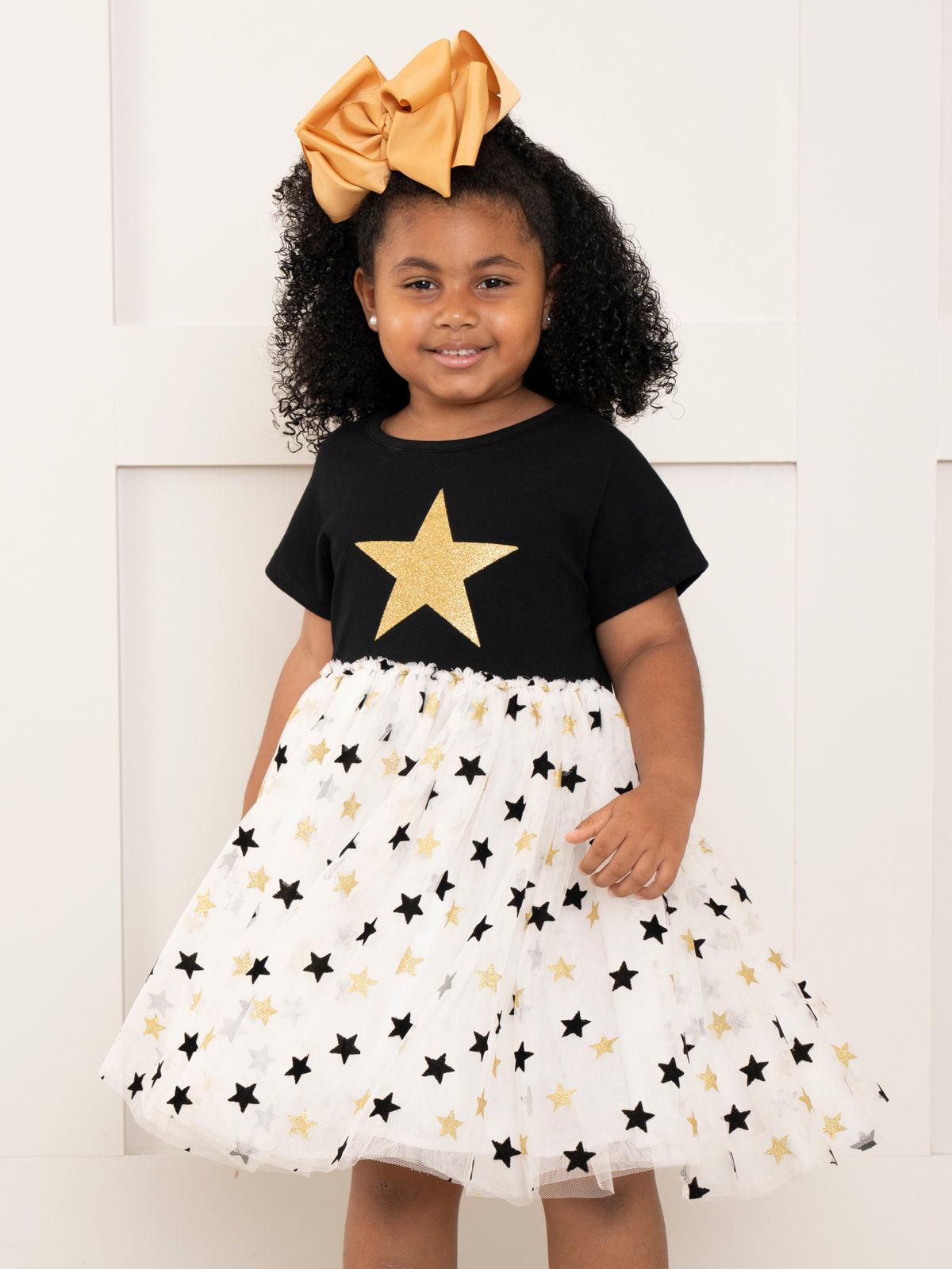 Black & Gold Glitter Stars Tulle Dress - Marie Nicole Clothing