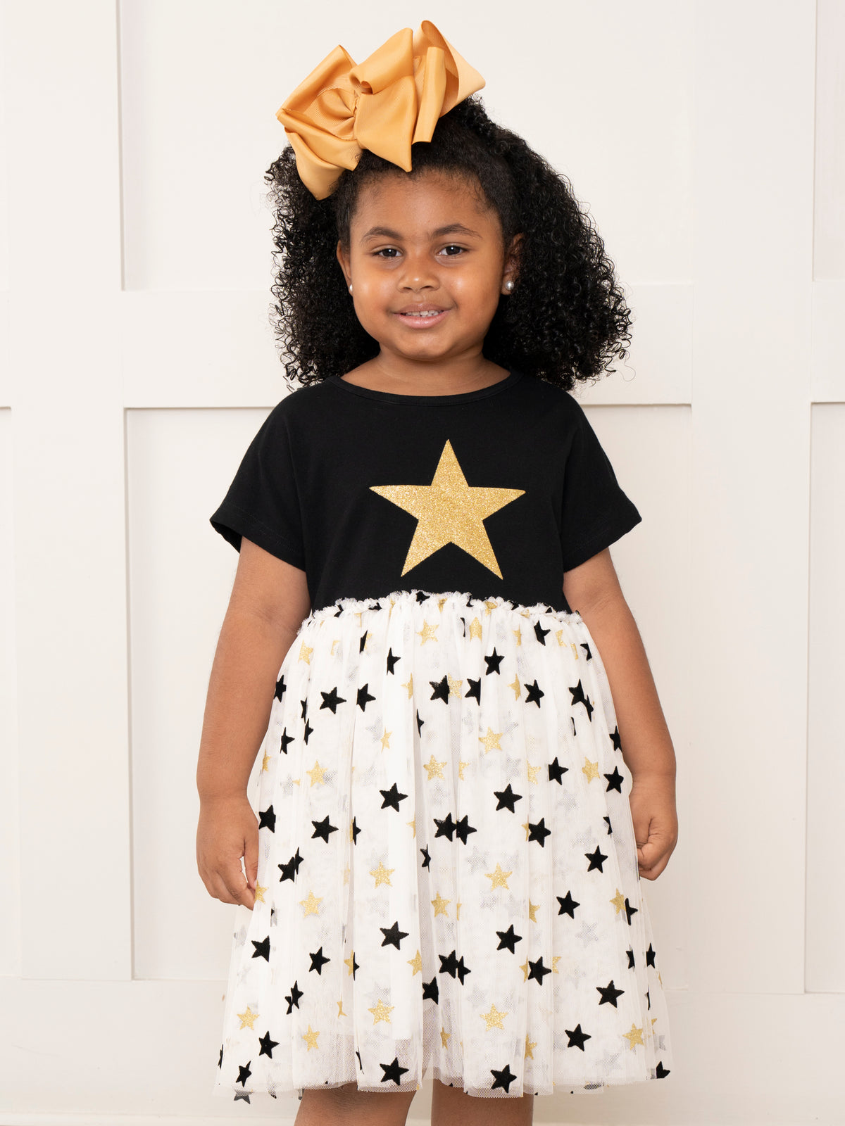 Black & Gold Glitter Stars Tulle Dress - Marie Nicole Clothing