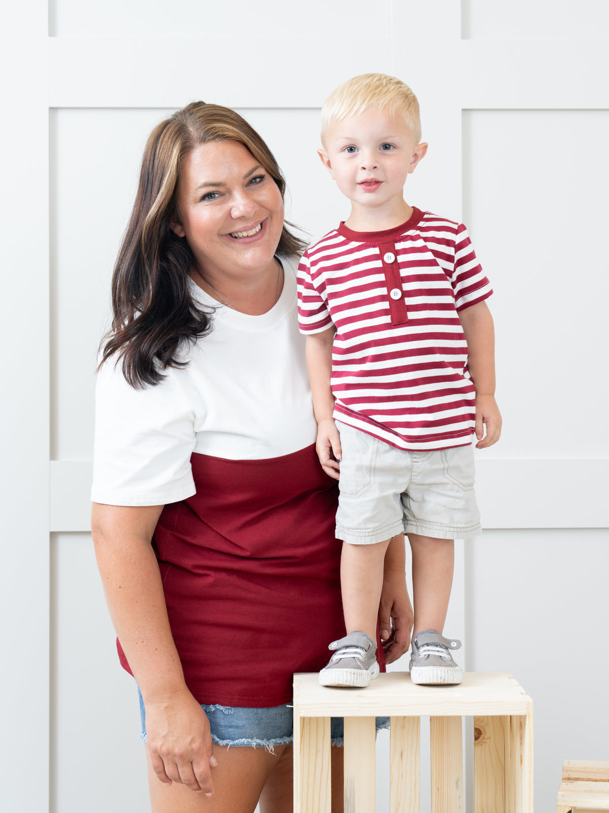 Unisex Maroon & White Color Block Shirt - Marie Nicole Clothing