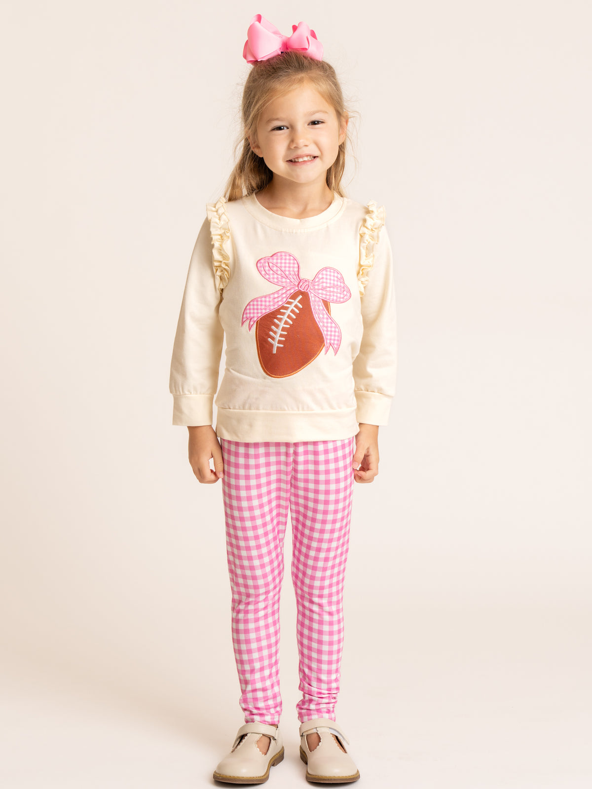 Touchdown Bow Embroidered Gingham Outfit - Marie Nicole Clothing