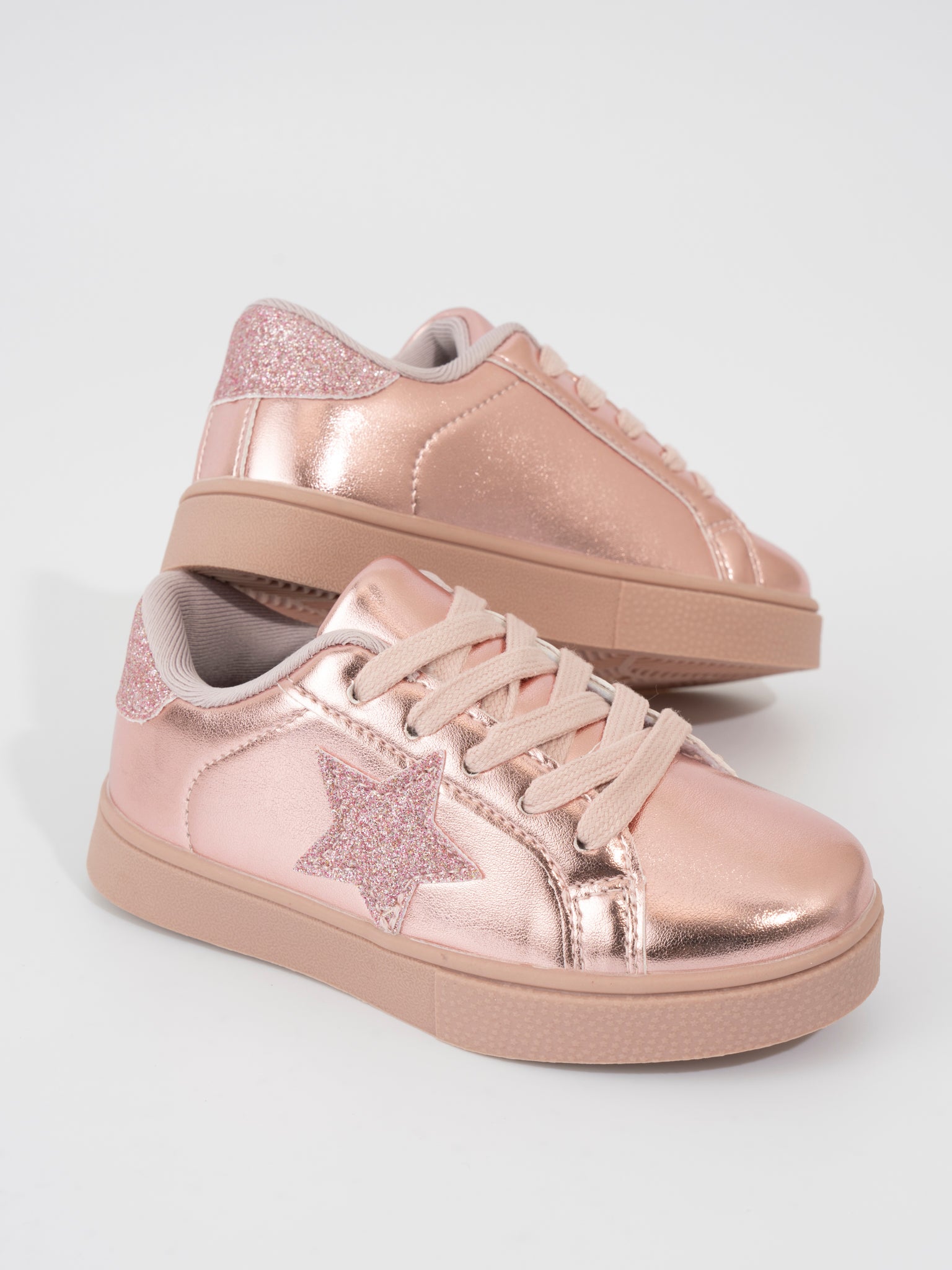 Girls' Sparkle Star Sneaker - Metallic Pink - Marie Nicole Clothing