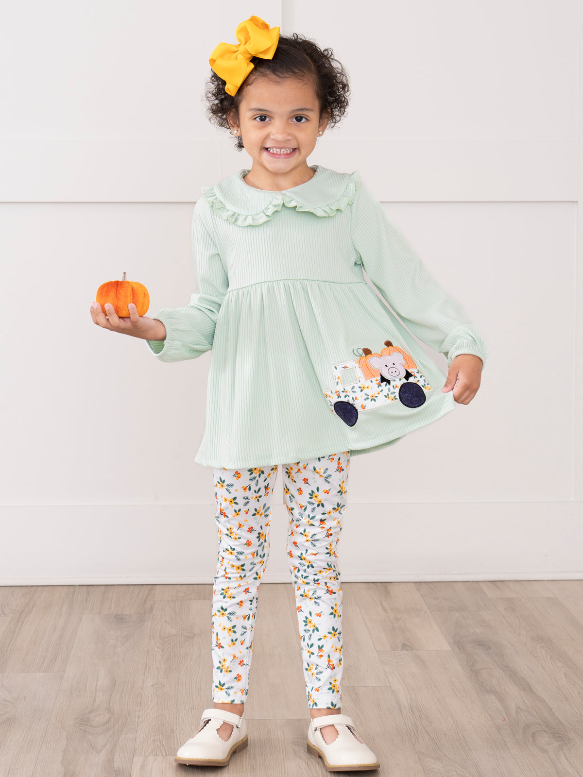 Mint Floral Piggy & Pumpkins Truck Ruffle Outfit - Marie Nicole Clothing