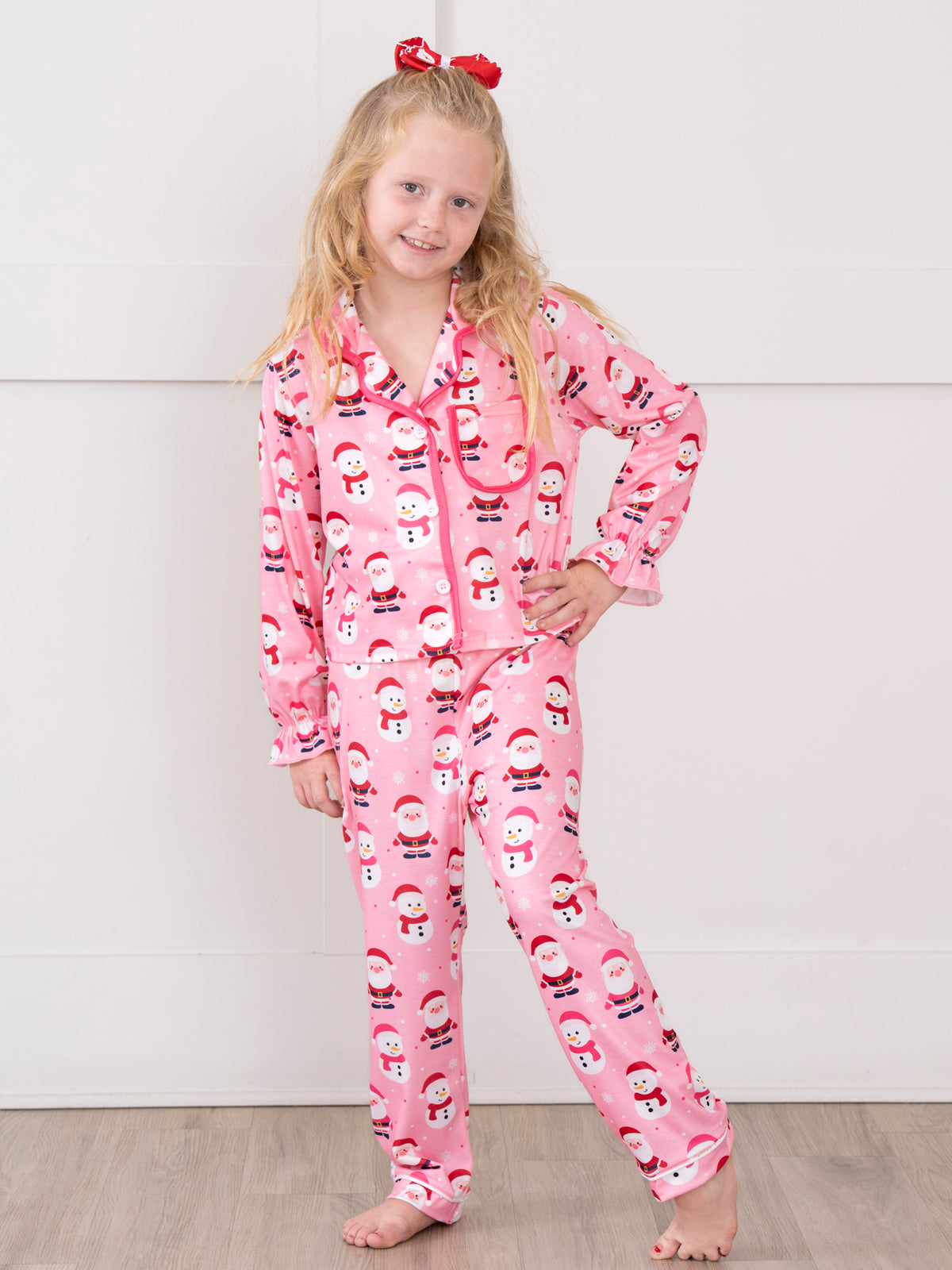 Santas & Snowmen Cropped Ruffle Pajamas - Marie Nicole Clothing