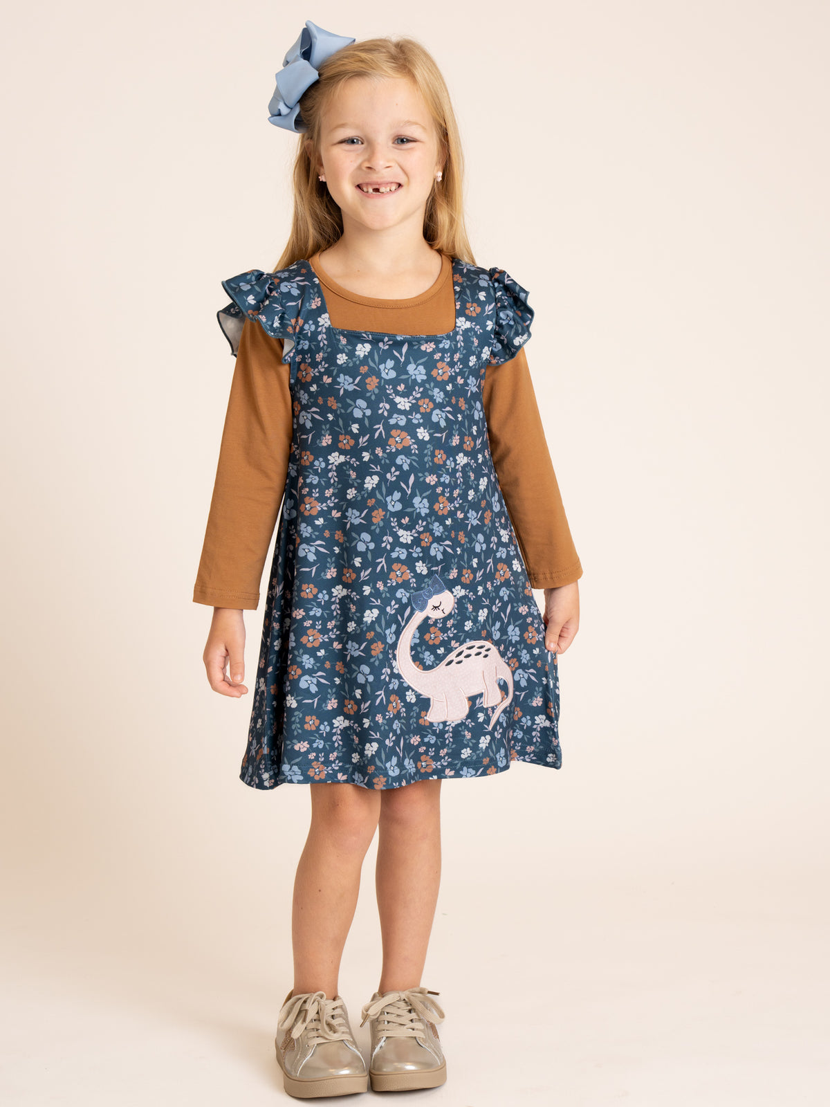 Dino Petal Embroidered Ruffle Dress - Marie Nicole Clothing