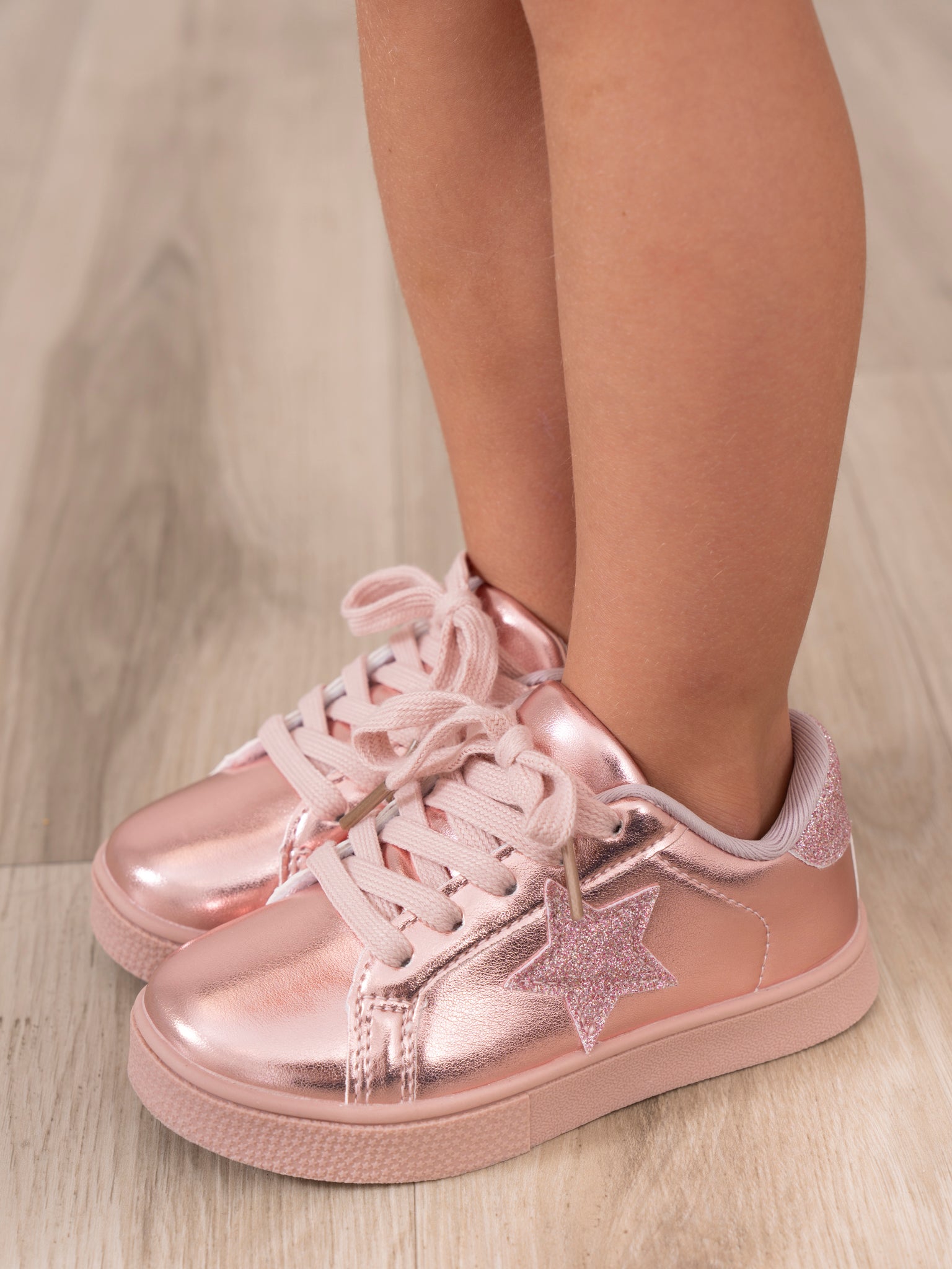 Girls' Sparkle Star Sneaker - Metallic Pink - Marie Nicole Clothing