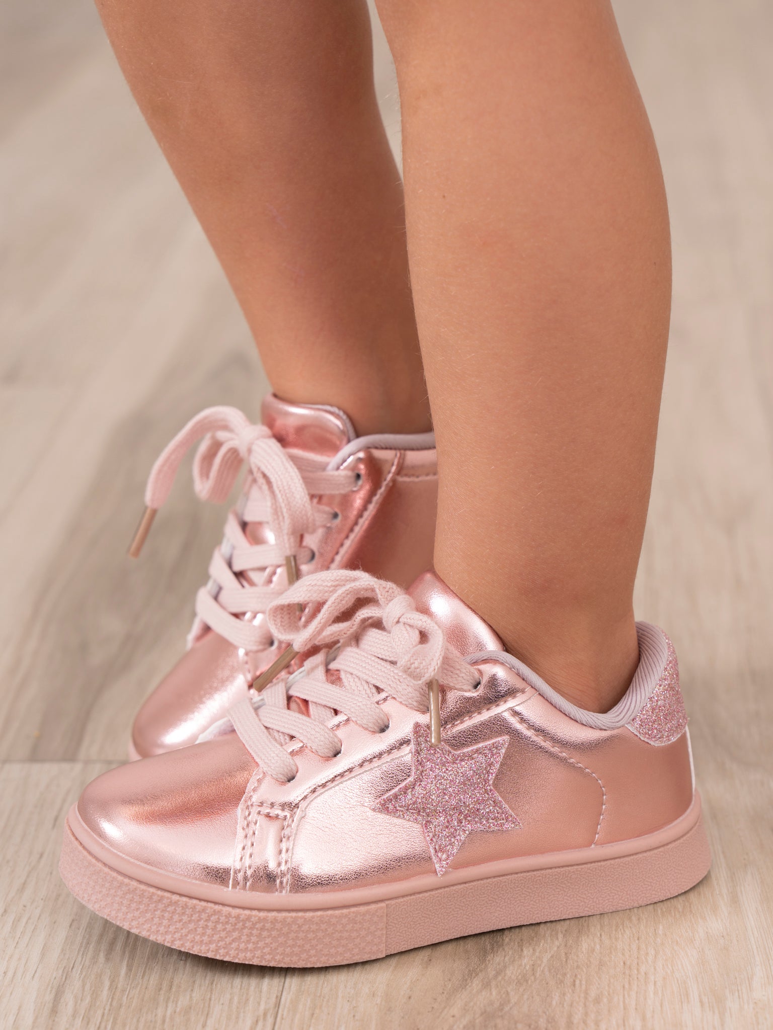 Girls' Sparkle Star Sneaker - Metallic Pink - Marie Nicole Clothing