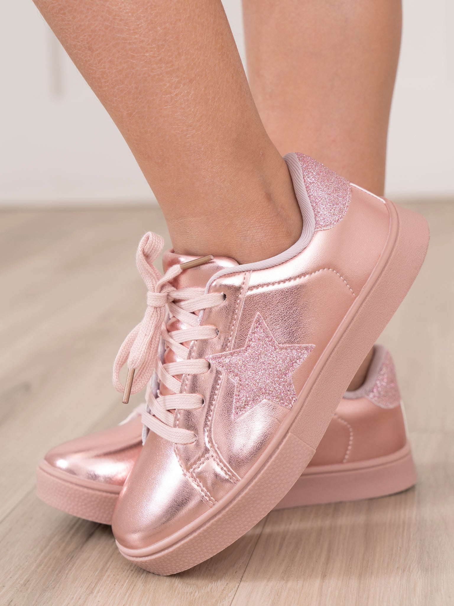 Girls' Sparkle Star Sneaker - Metallic Pink - Marie Nicole Clothing
